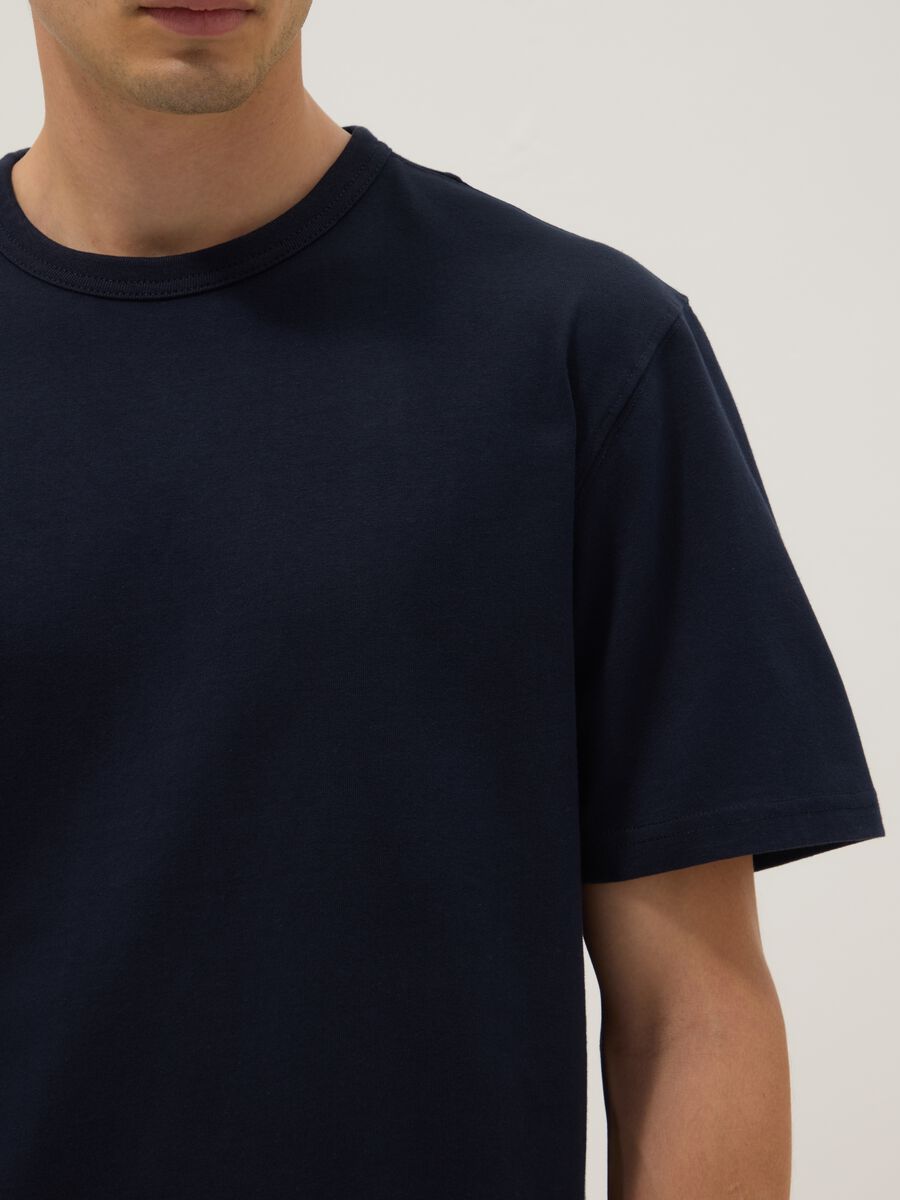 Relaxed fit blue crew neck pure cotton T-shirt_3