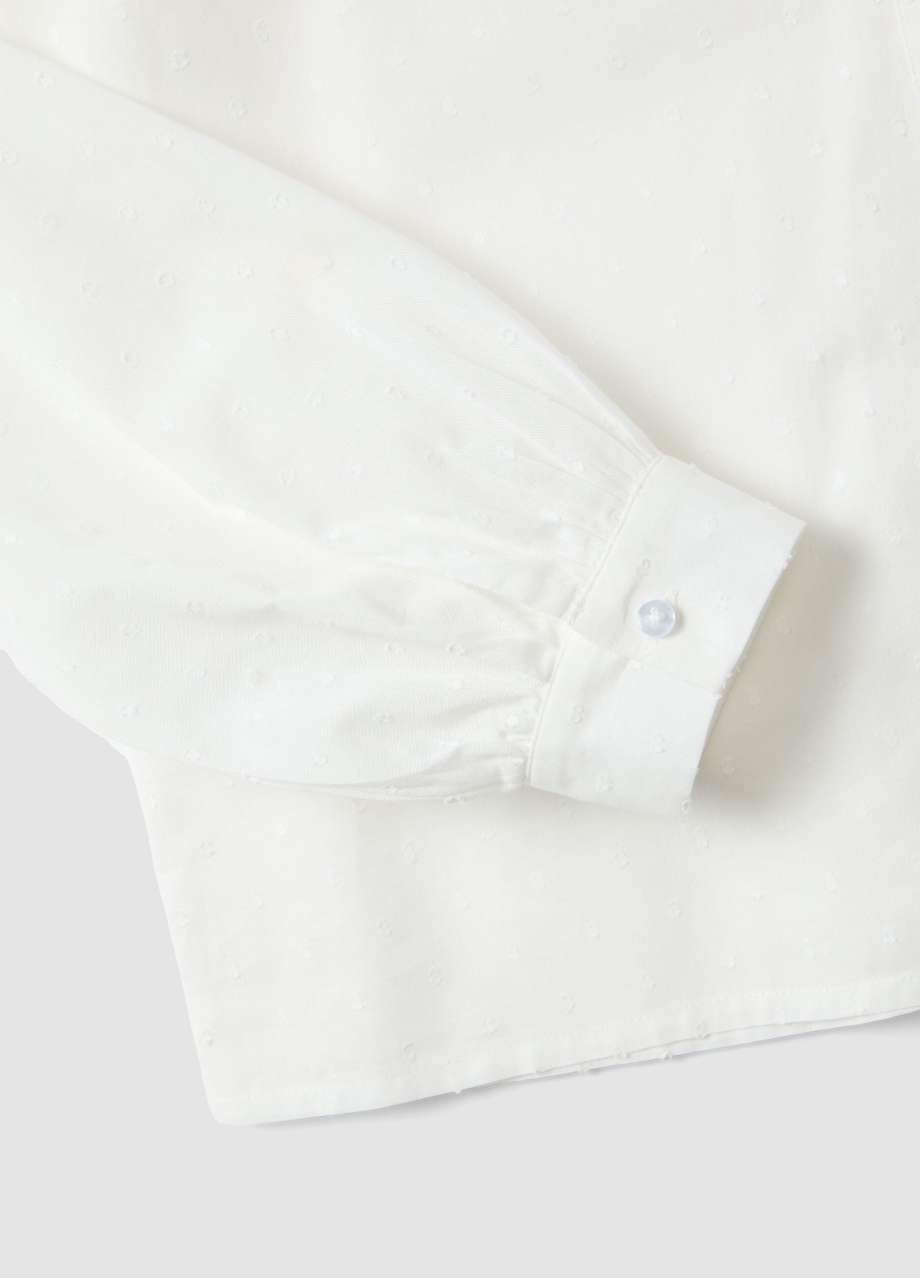 White pure cotton shirt regular fit deep V with polka dots