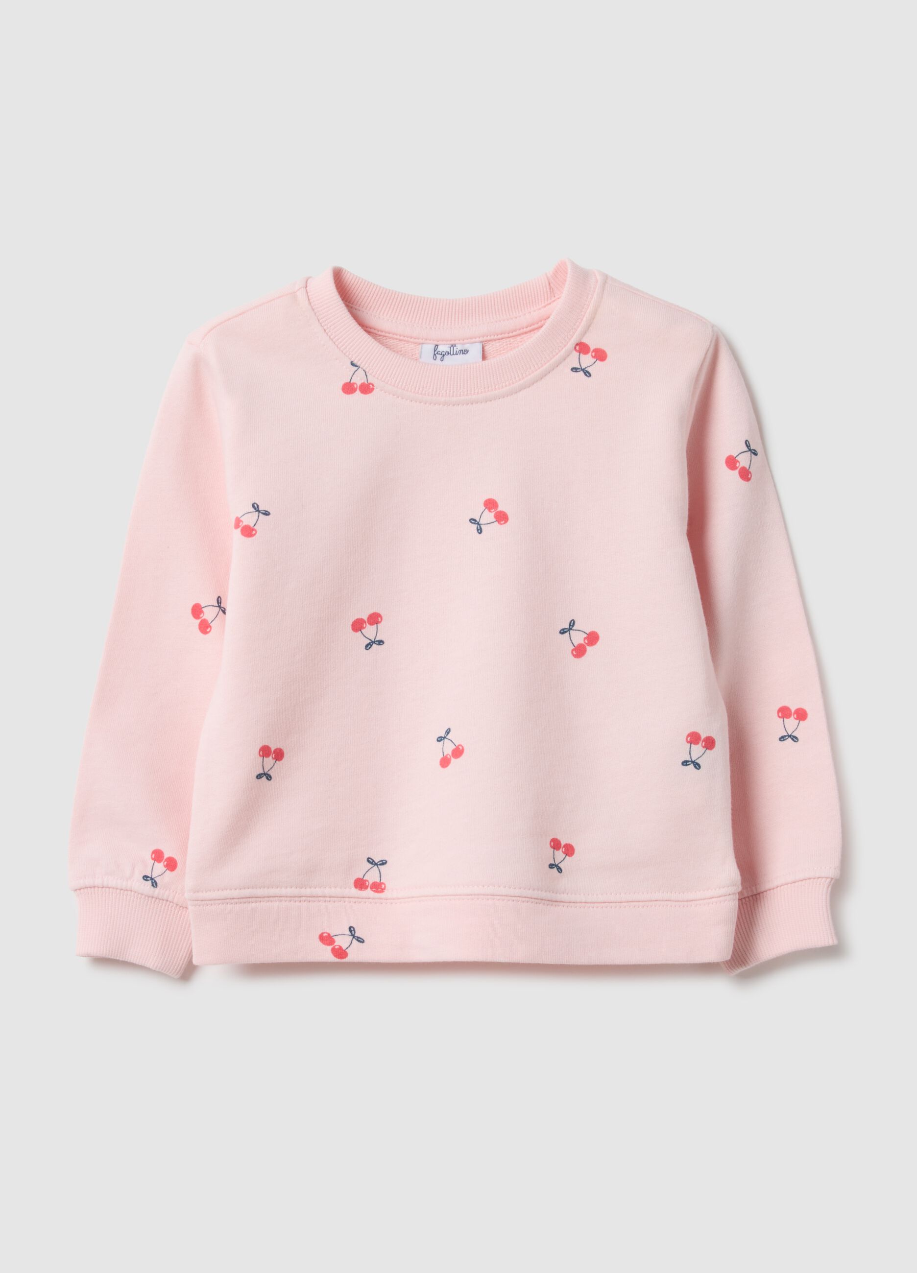 Pink crew-neck sweatshirt for girls in pure cotton regular fit with designs