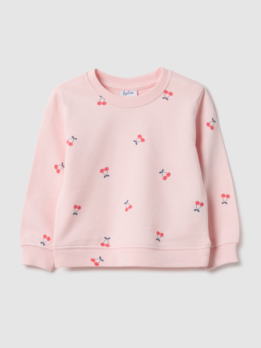 Felpa girocollo rosa da bimba in puro cotone regular fit con disegni_0