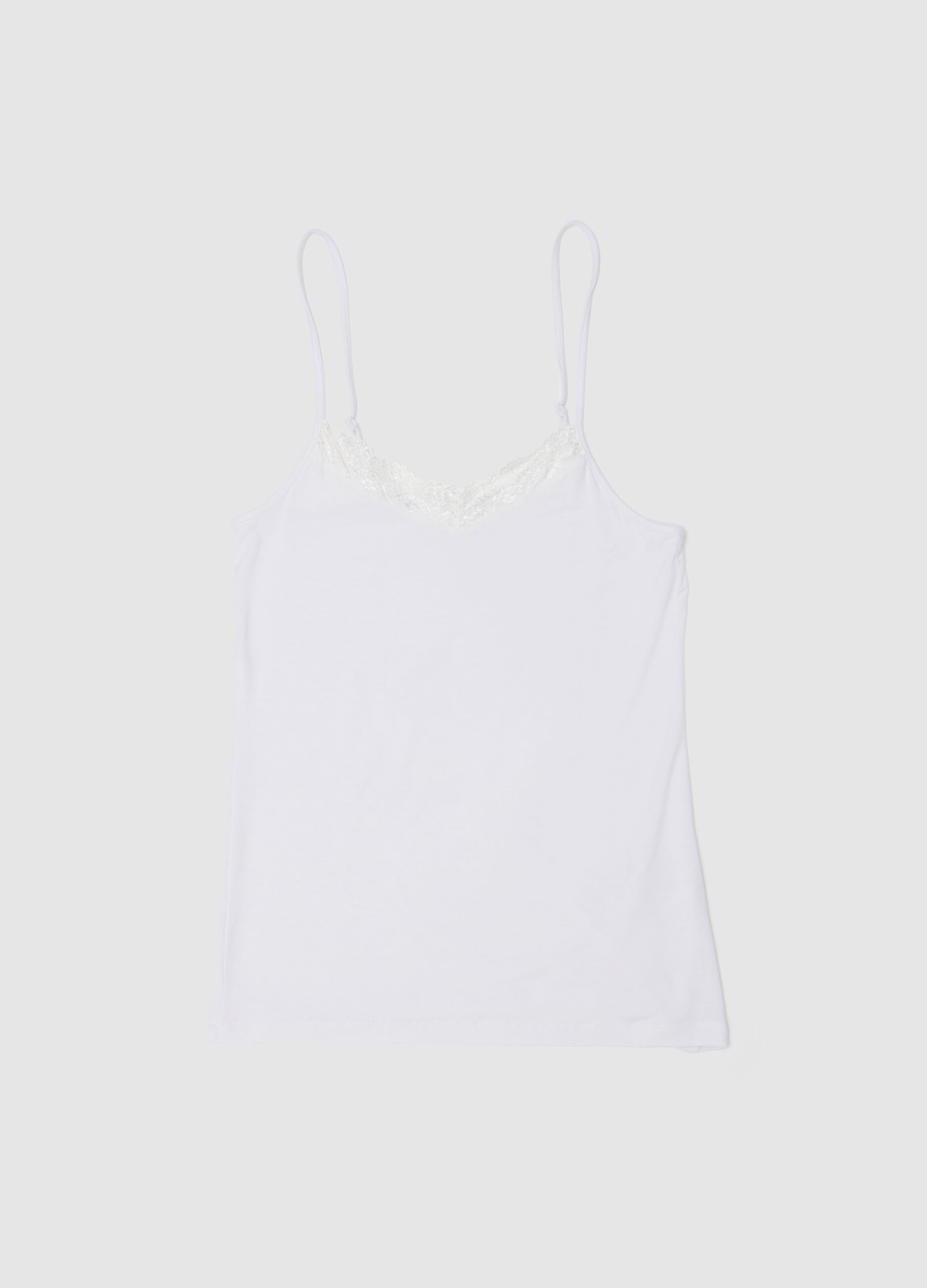 White stretchy viscose slim fit tank top with lace