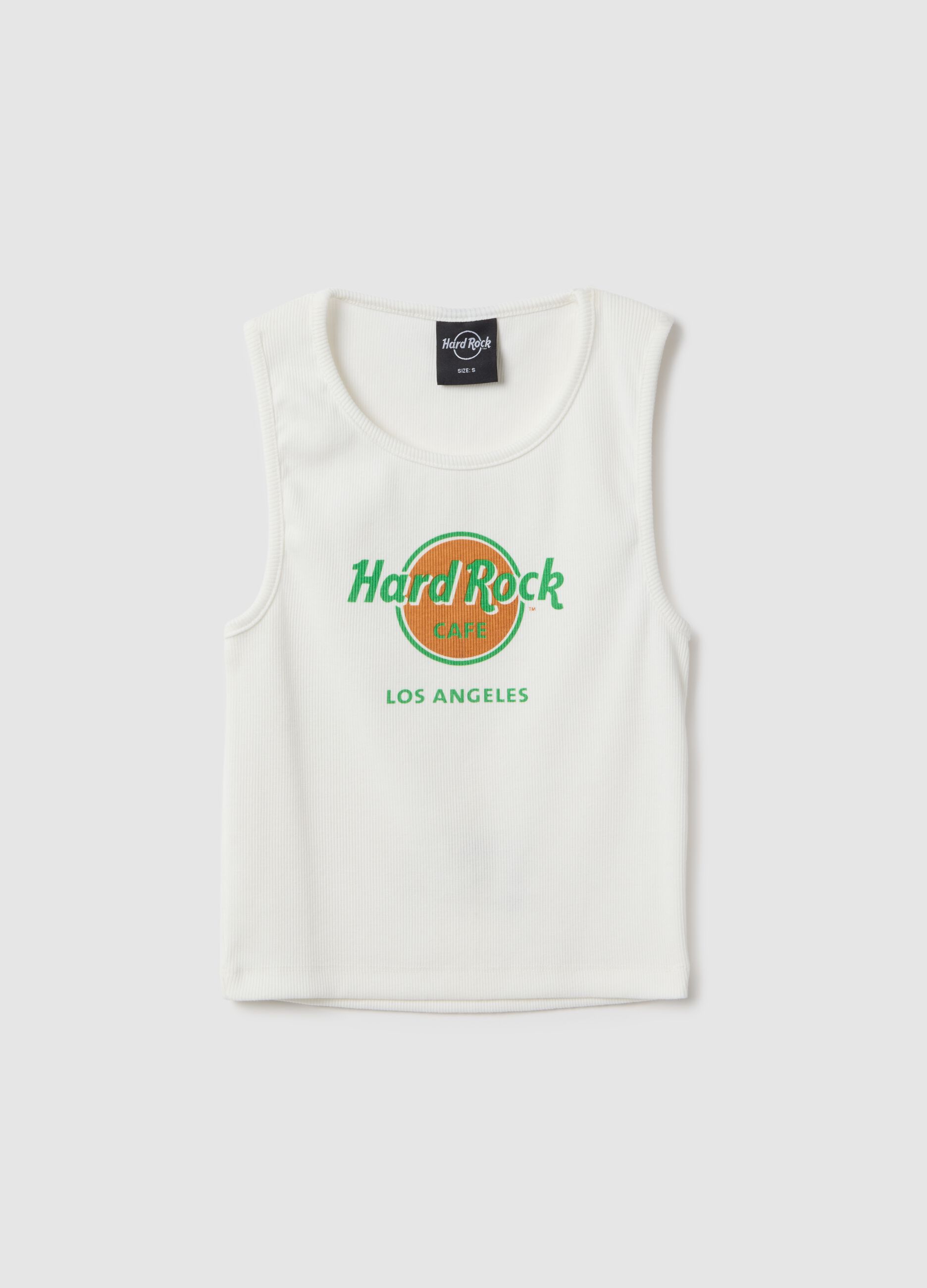 White cotton tank top regular fit with Hard Rock Cafe logo