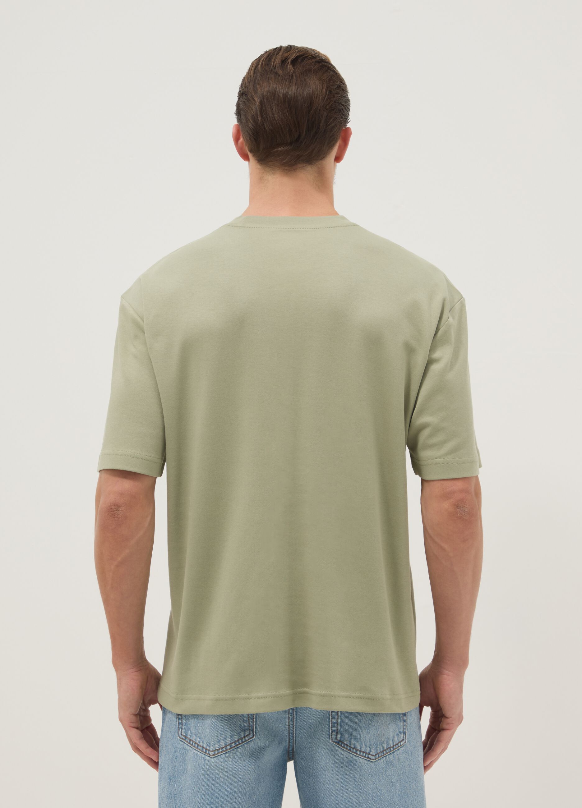 Green pure cotton short-sleeve T-shirt, relaxed fit