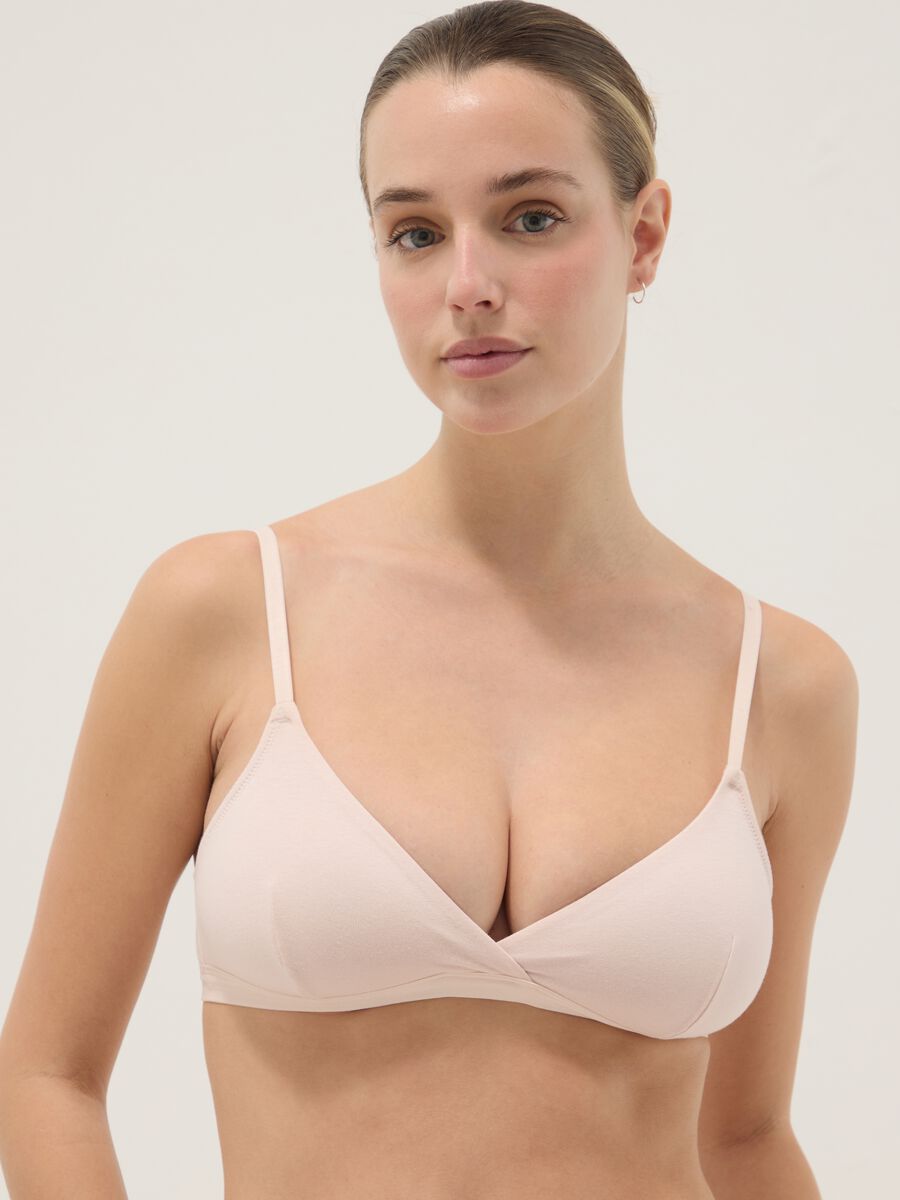 Pink stretchy cotton bra with thin straps_0