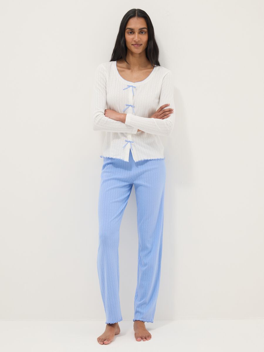 White pure cotton regular fit pyjama shirt with embroidery_1