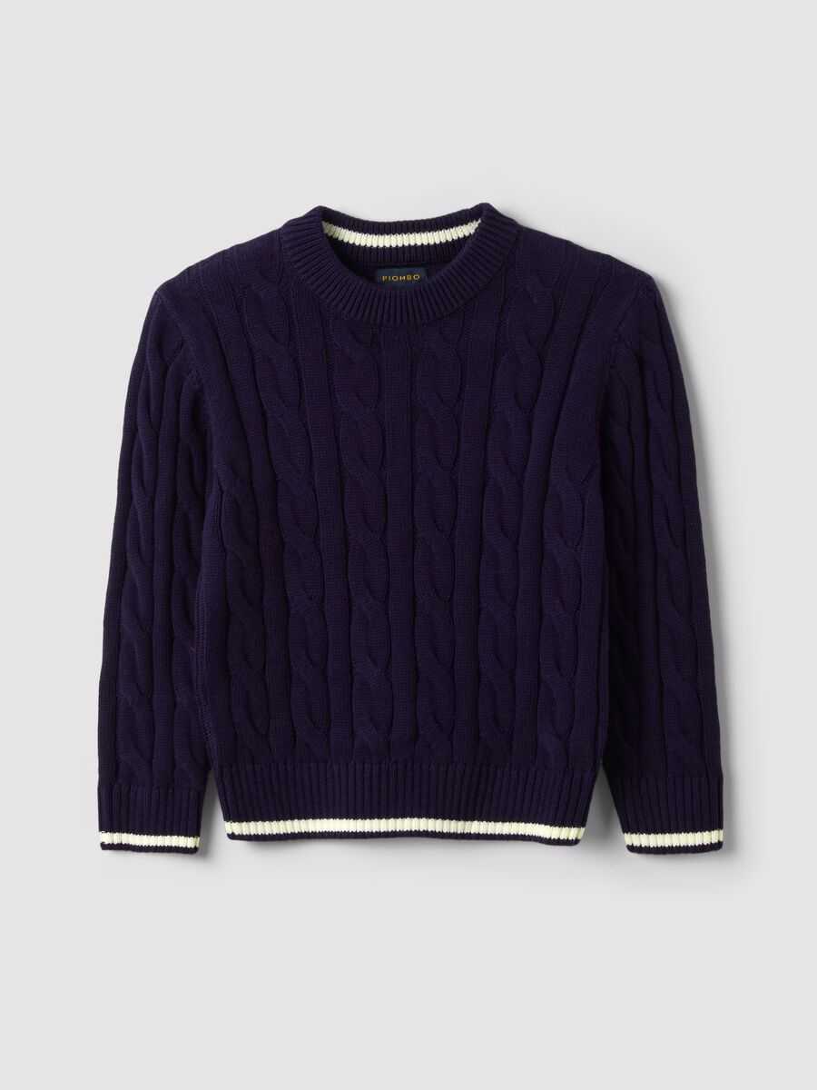 Blue pure cotton cable-knit oversized jumper for boys_3