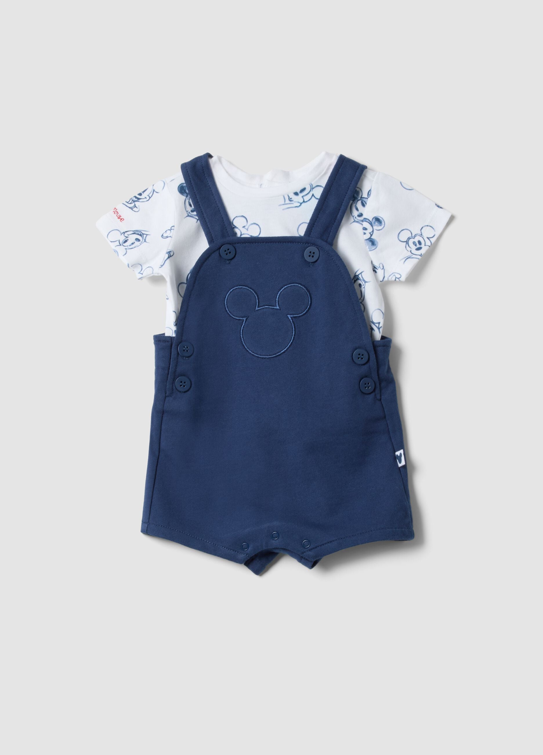 Multicoloured pure cotton baby outfit with Mickey Mouse