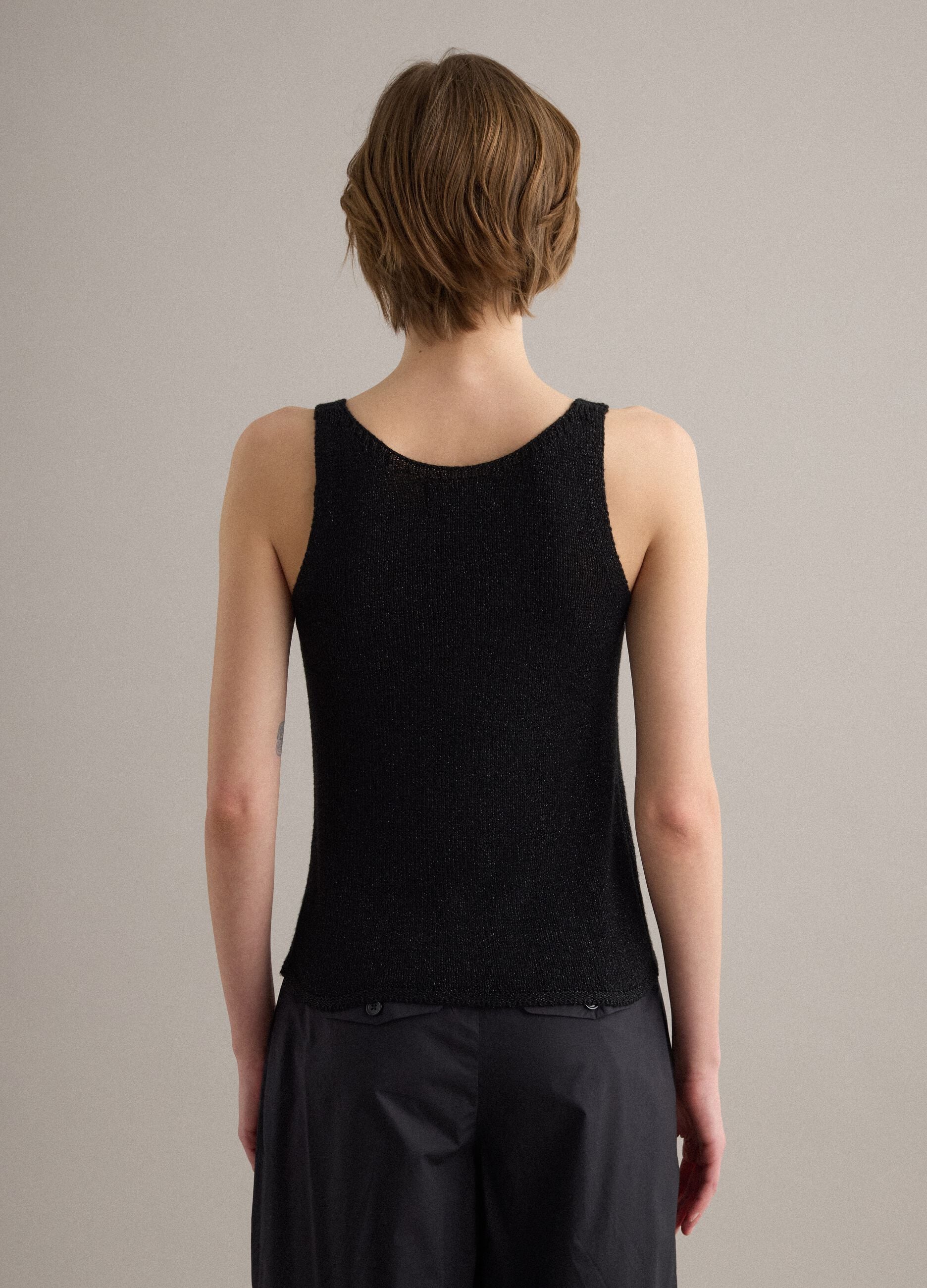 Black viscose-blend glitter tank top, regular fit