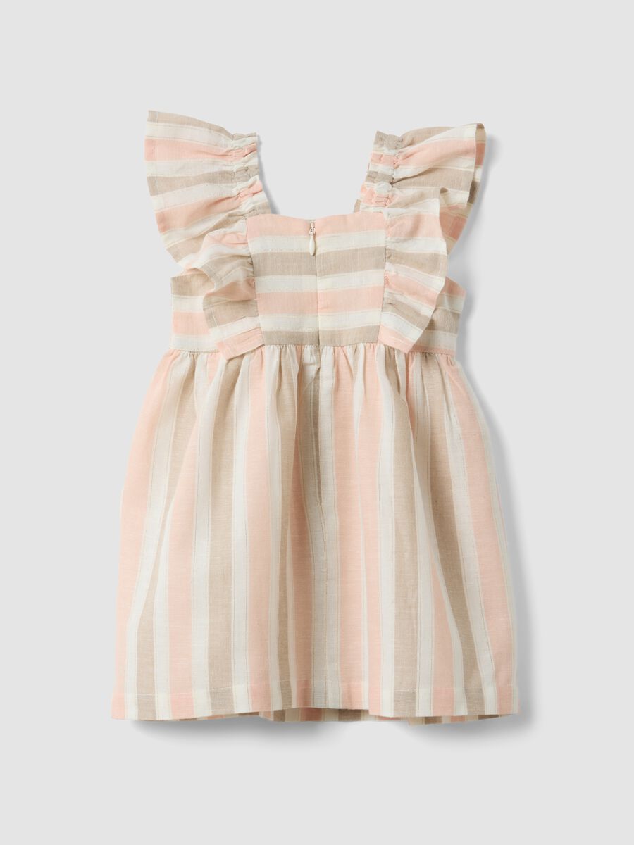 Pink striped cotton and linen-blend dress with ruffles_1