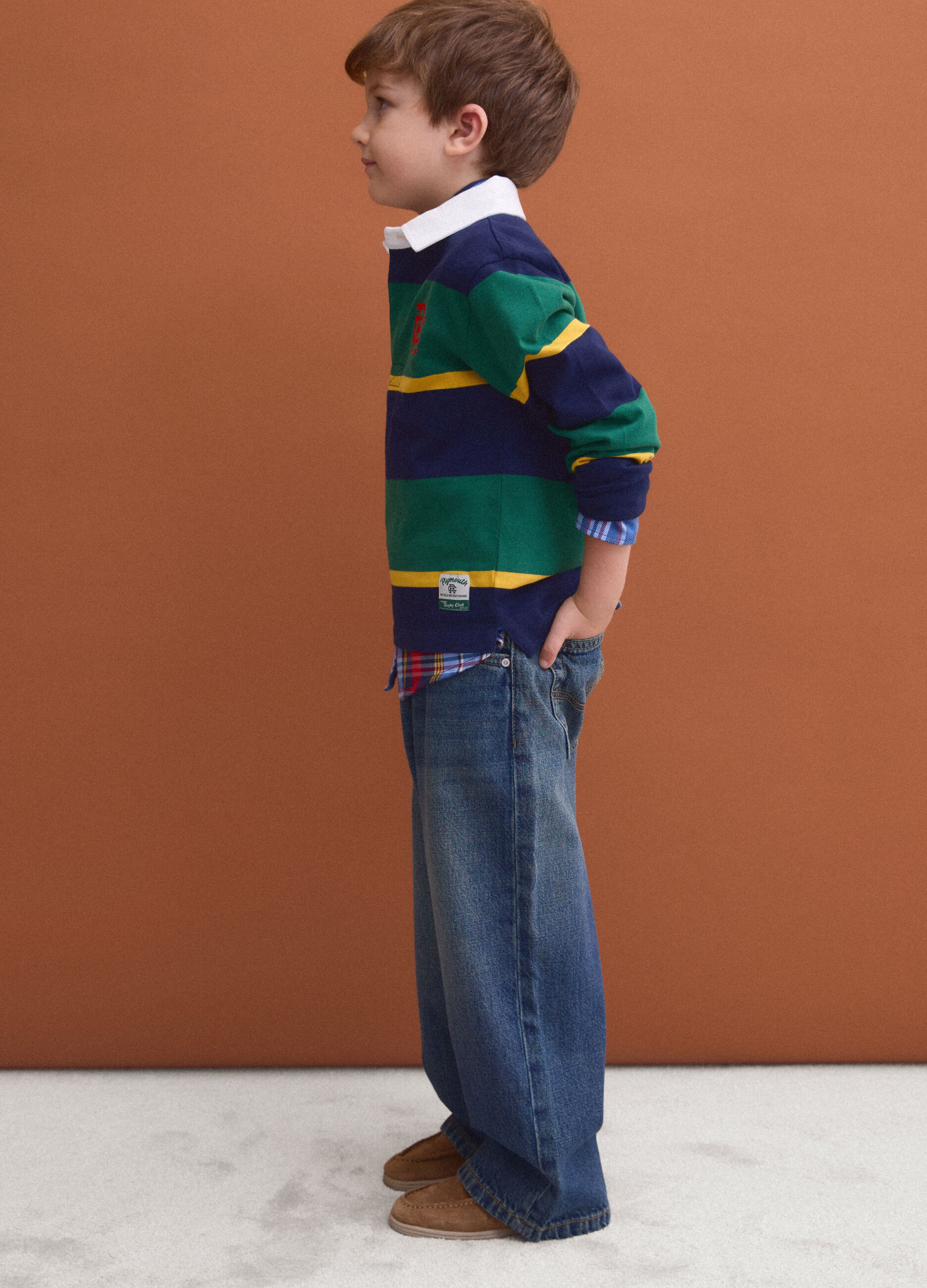 Boys&rsquo; blue 100% cotton skater-fit jeans