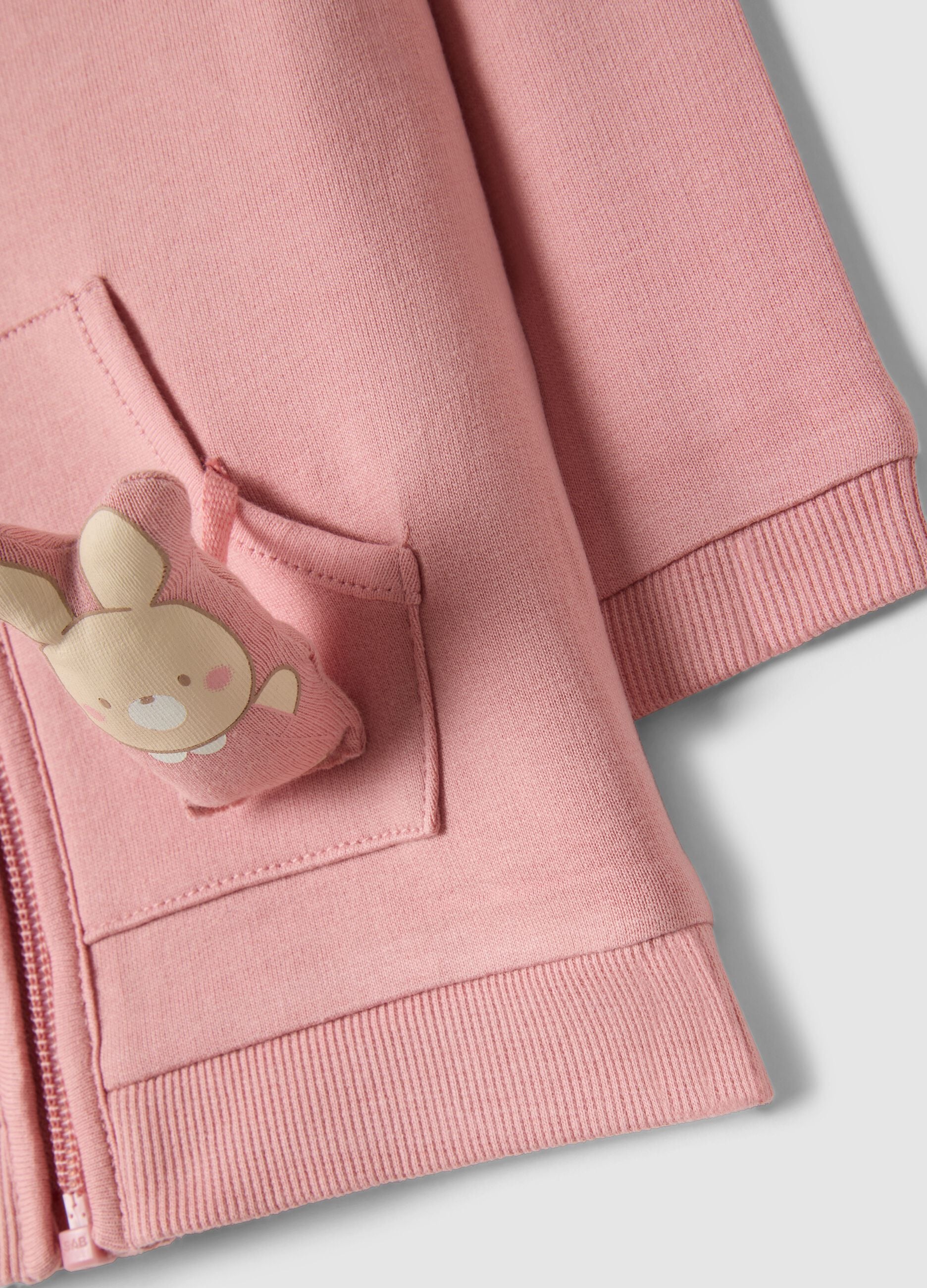 Baby girl's regular fit pink cotton sweatshirt with toy
