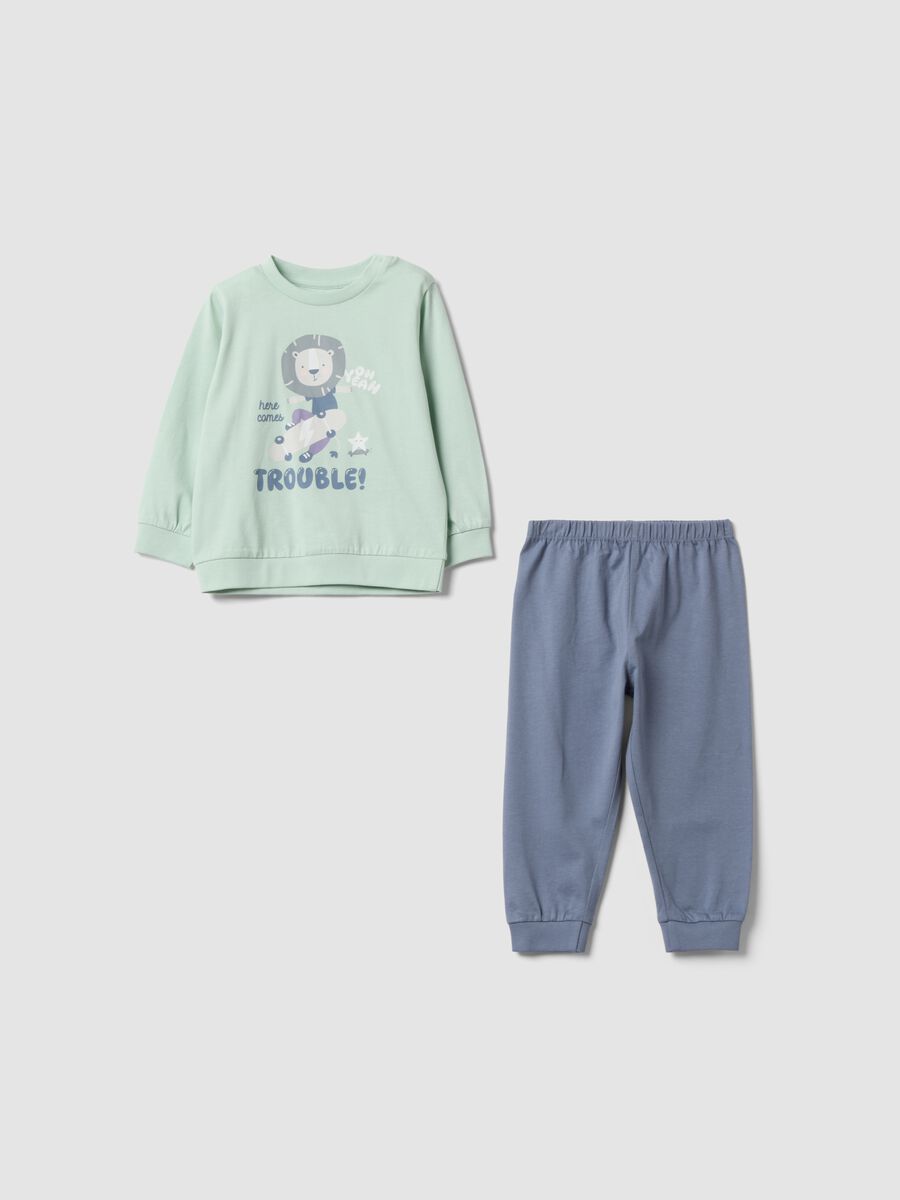 Green long printed organic cotton jersey pyjamas for babies and toddlers_0