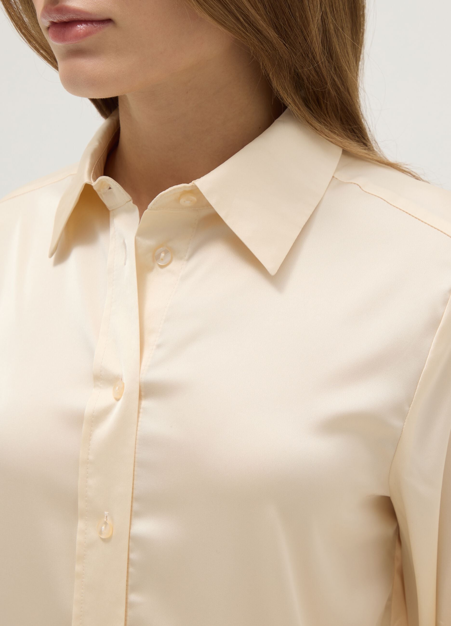 Beige long sleeve satin shirt regular fit