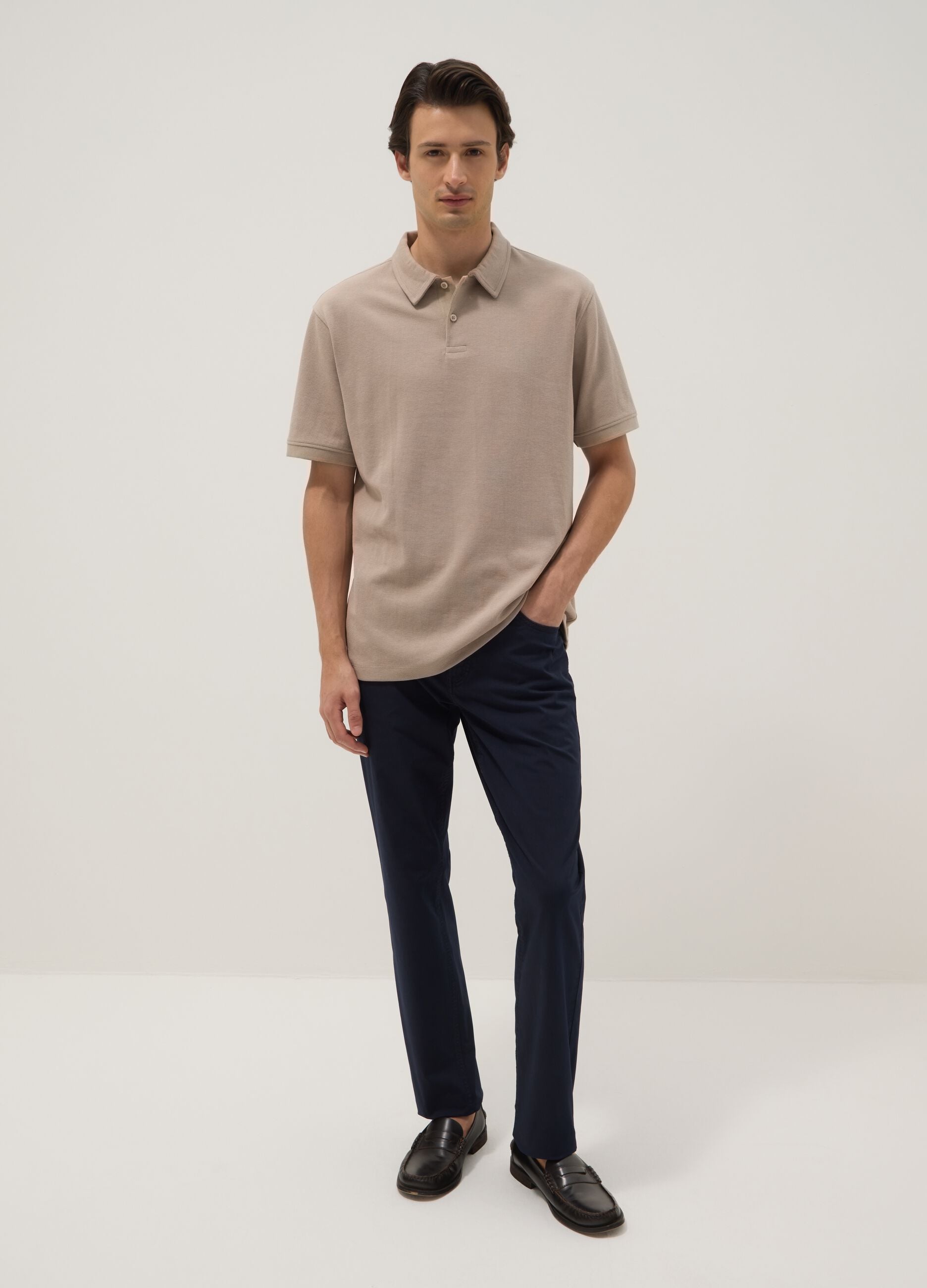 Beige Stretch Cotton Polo Regular Fit