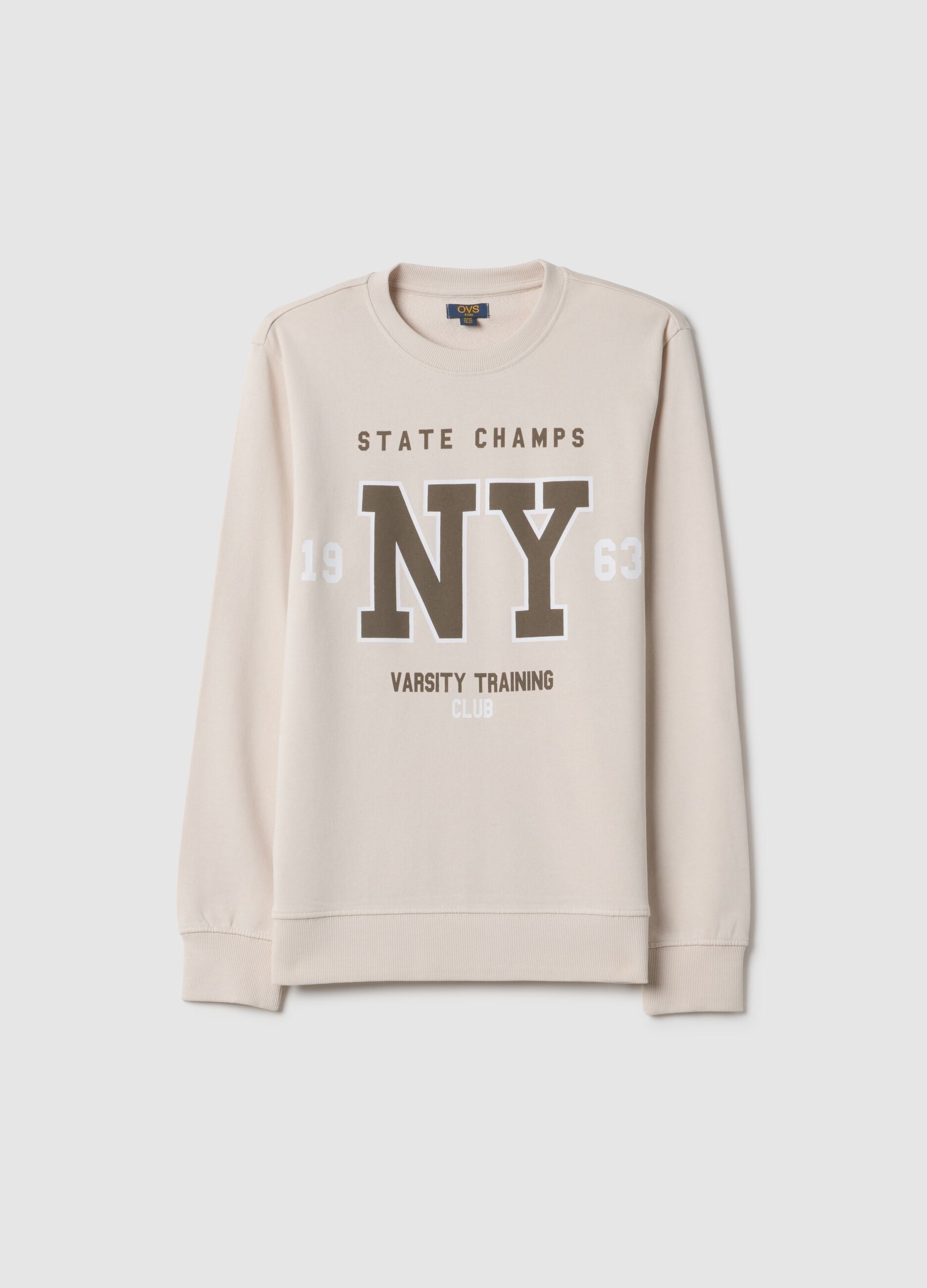 Beige crew-neck sweatshirt for boys in pure cotton regular fit with print