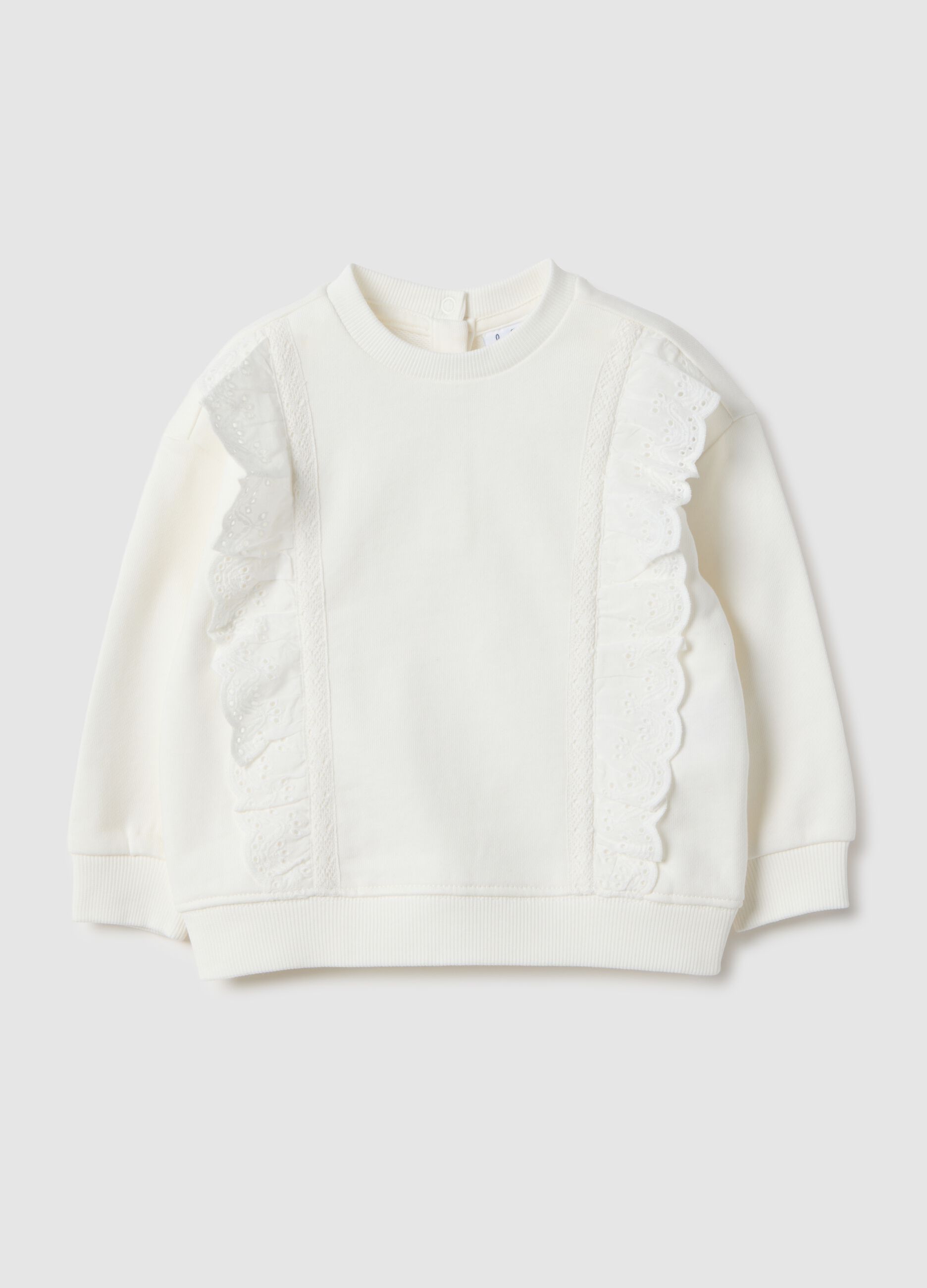 White pure cotton sweatshirt regular fit with ruffles for girls