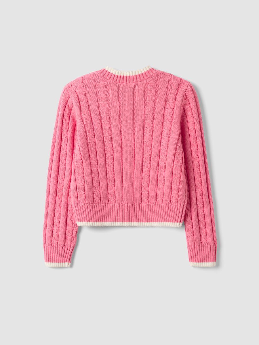 Pink pure cotton cable-knit V-neck jumper for girls_4