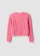 Pink pure cotton cable-knit V-neck jumper for girls_4