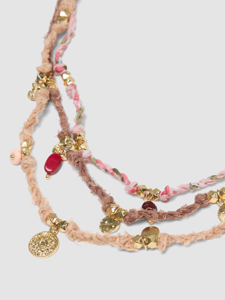 Multicolour braided necklace with golden charms_1
