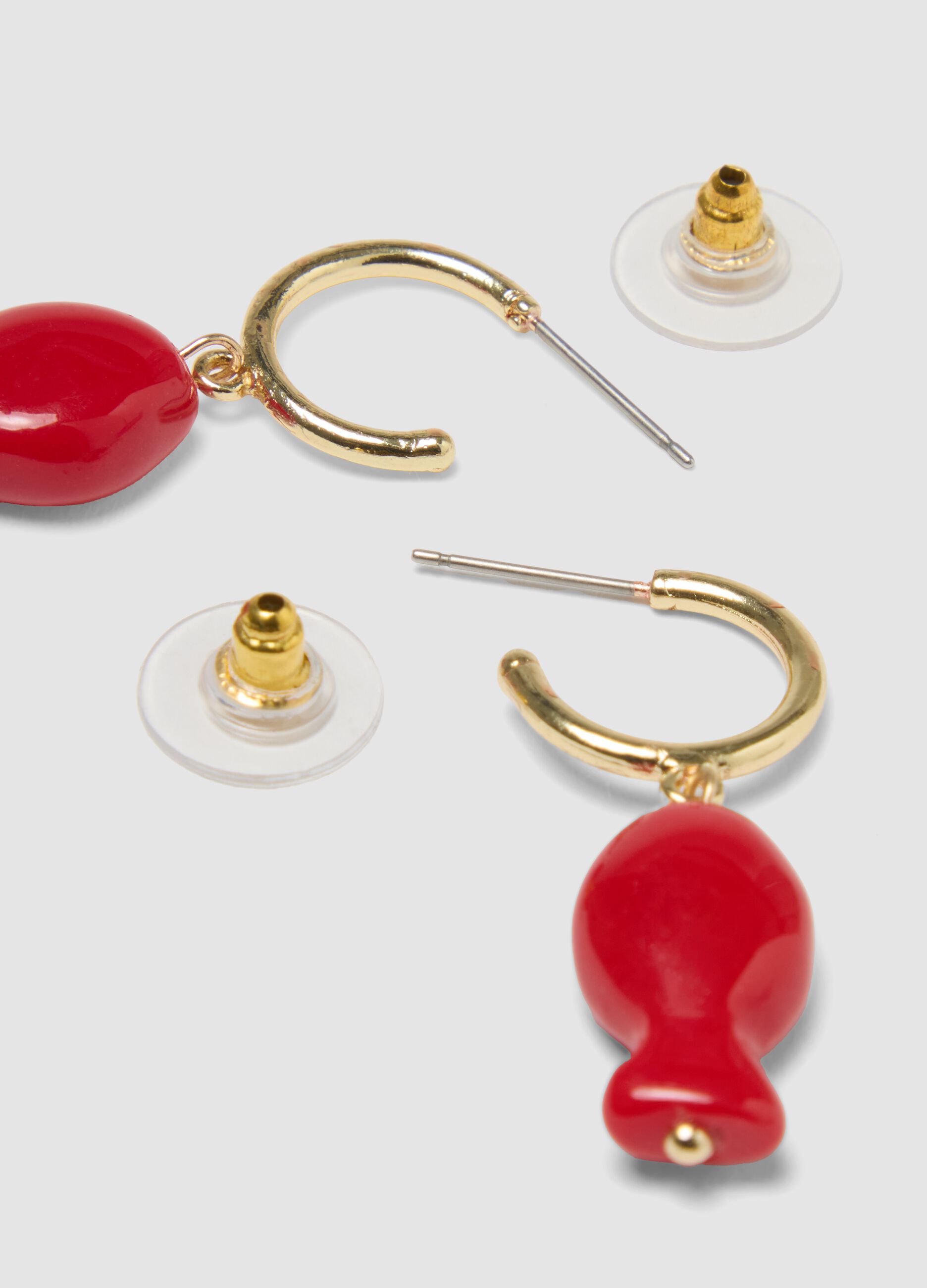 Red resin fish pendant earrings