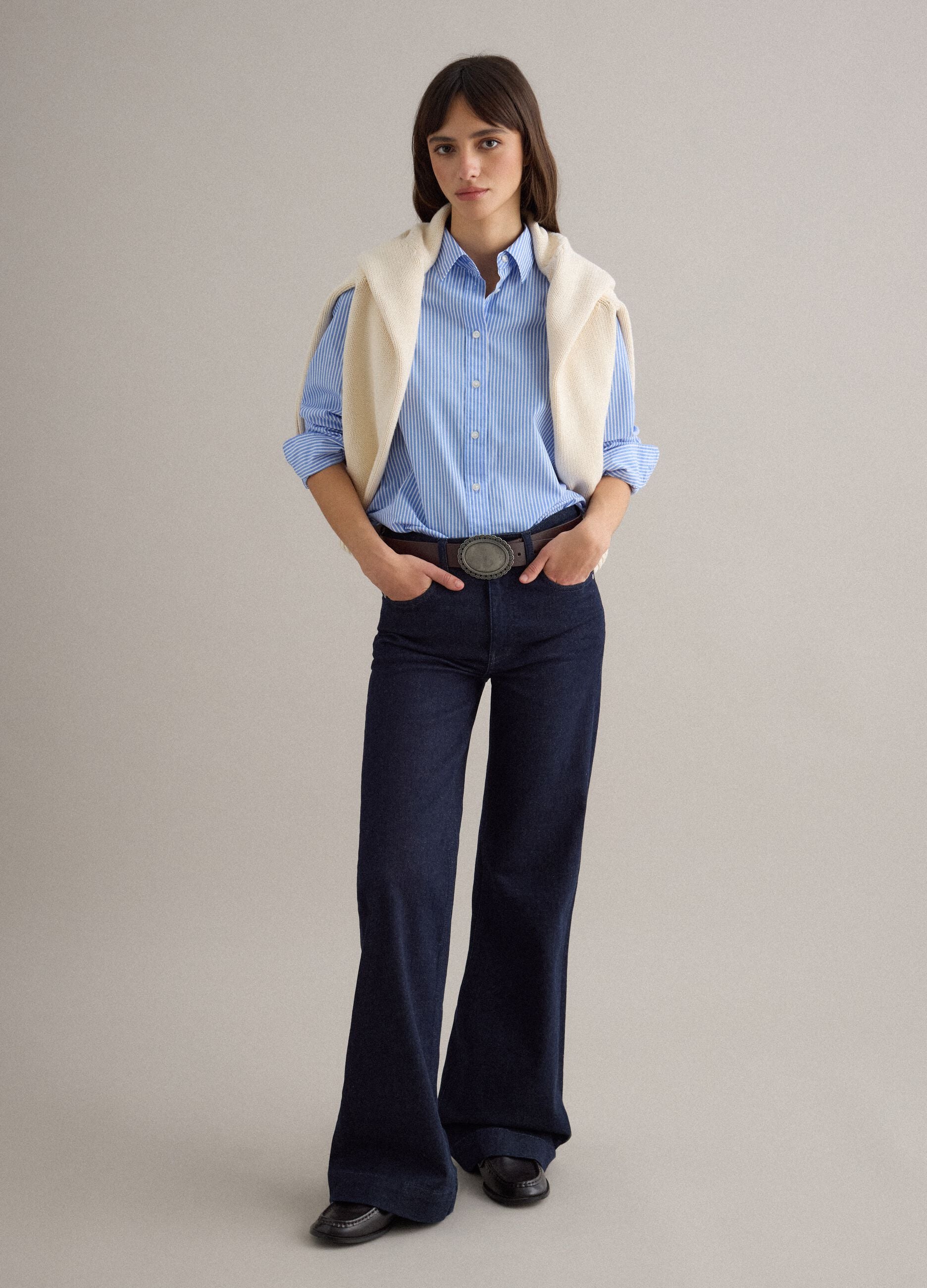 Light blue striped cotton shirt with regular fit
