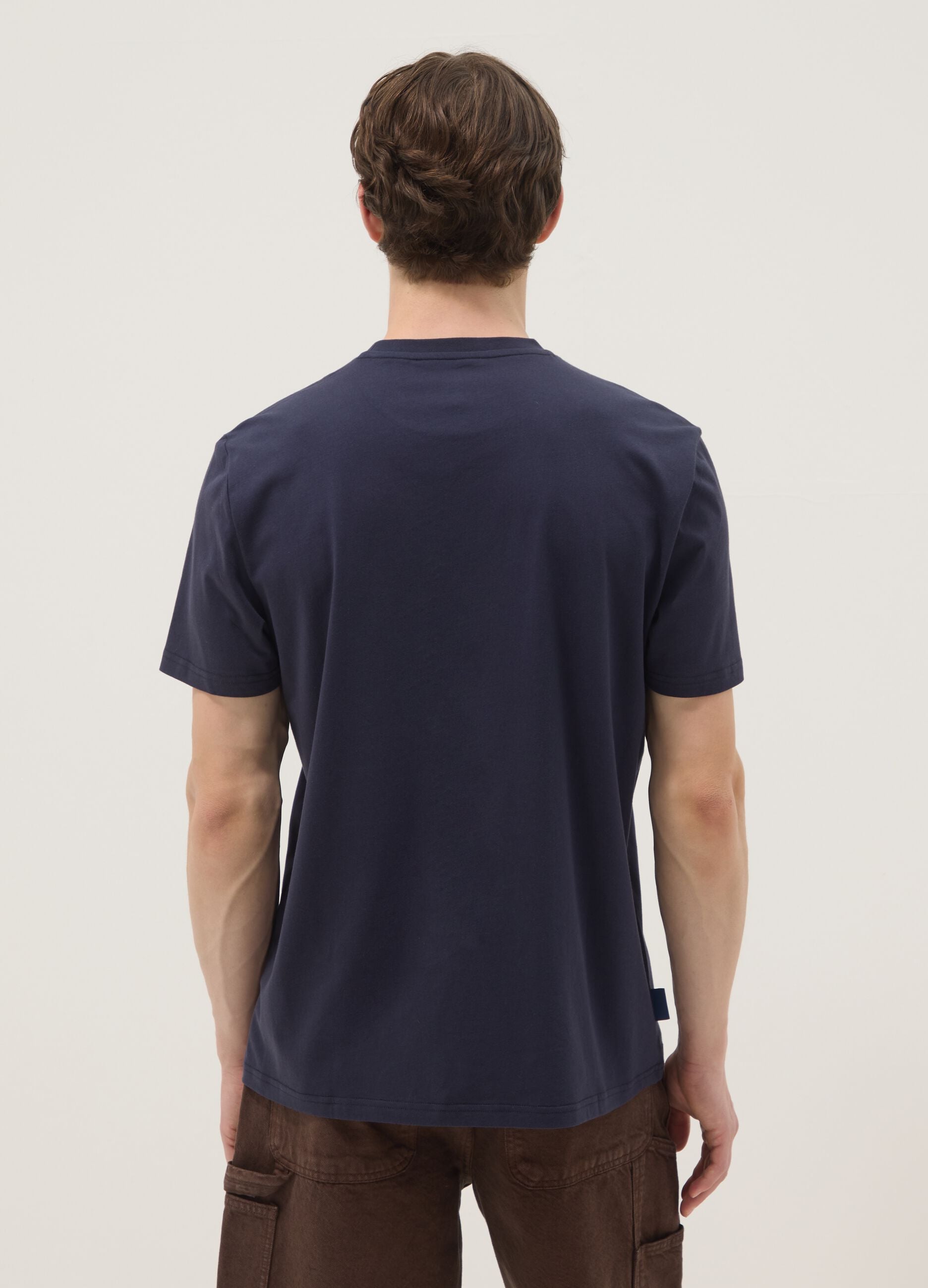 Blue short-sleeve pure cotton regular-fit T-shirt