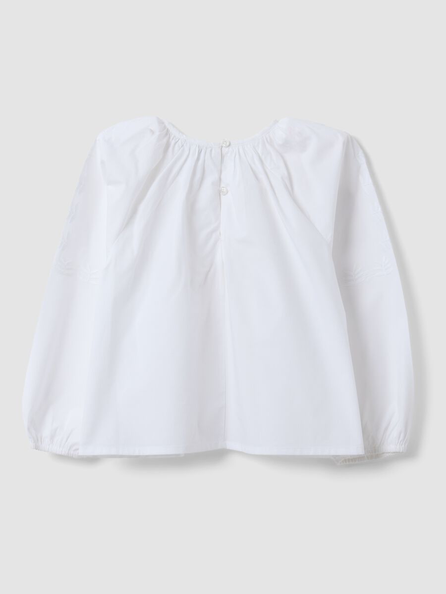 White pure cotton blouse with embroidery and gathered neckline for girls_5