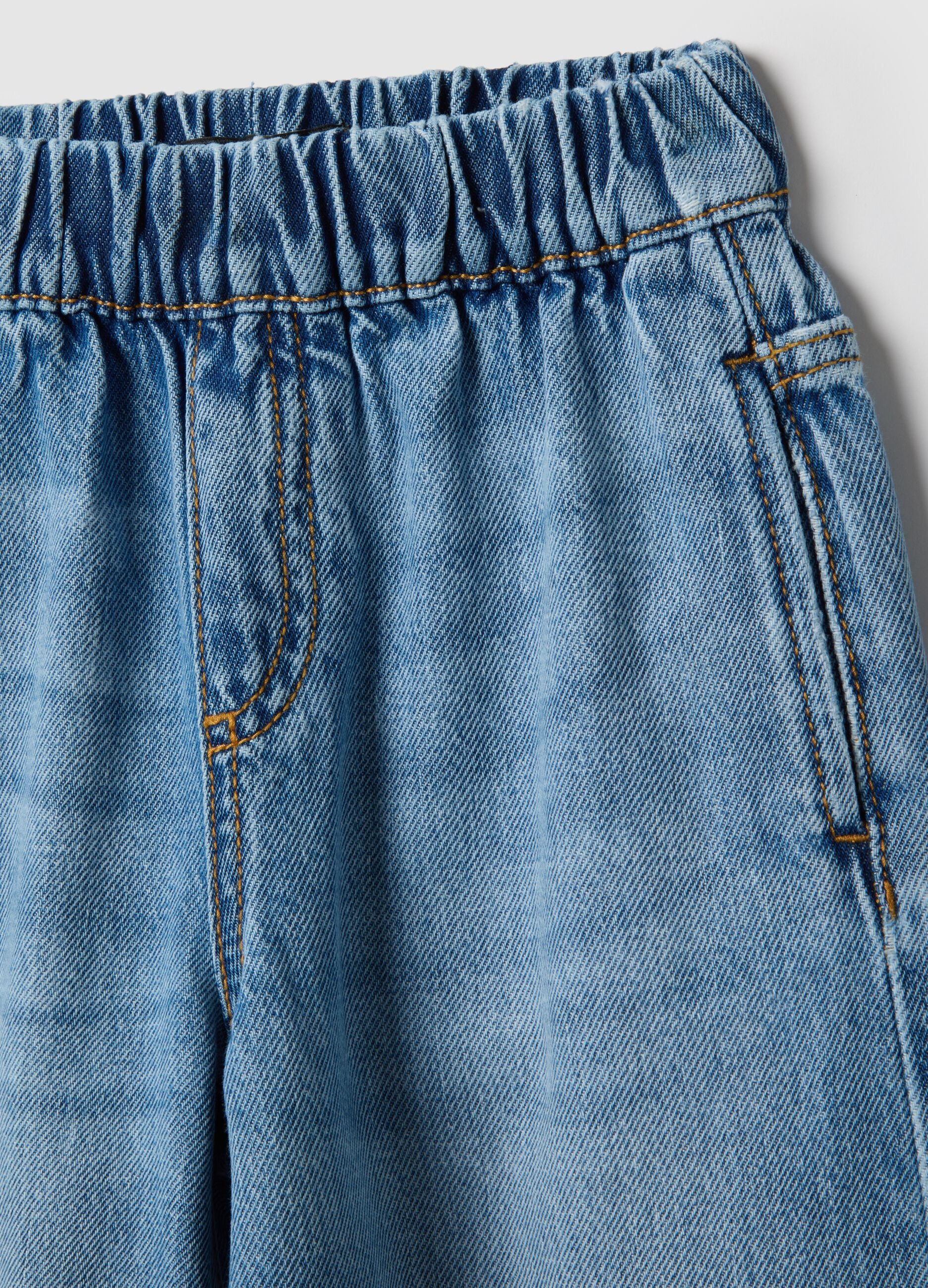 Girls' wide-leg blue pure cotton jeans
