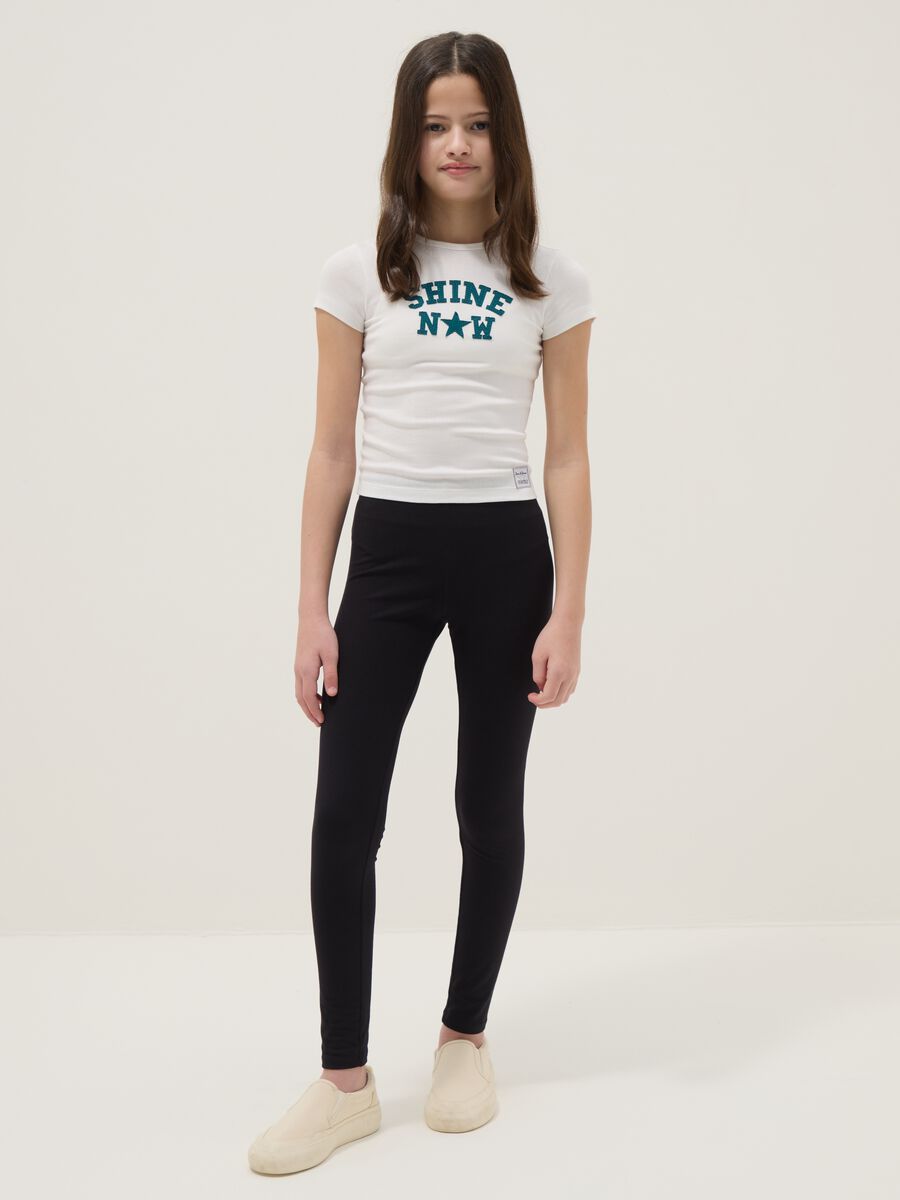 Girls' black leggings in stretchy cotton skinny fit_0