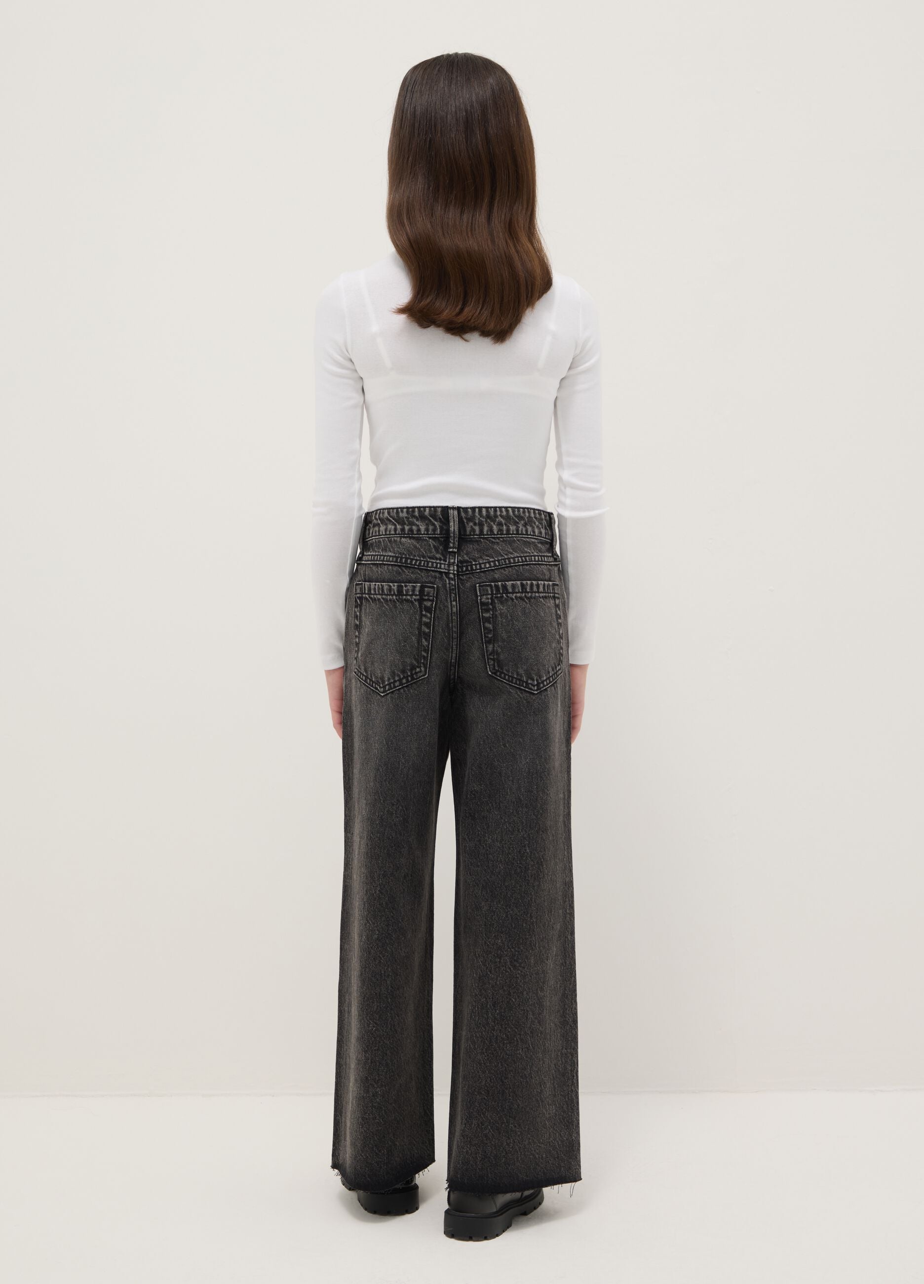 Girls' grey pure cotton wide leg jeans