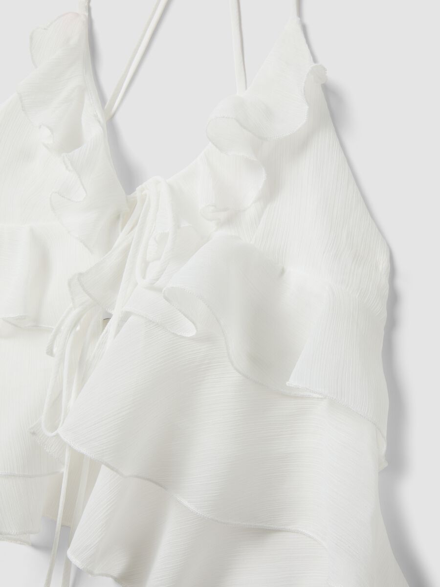 Top bianco con volant e bretelle sottili regular fit_5