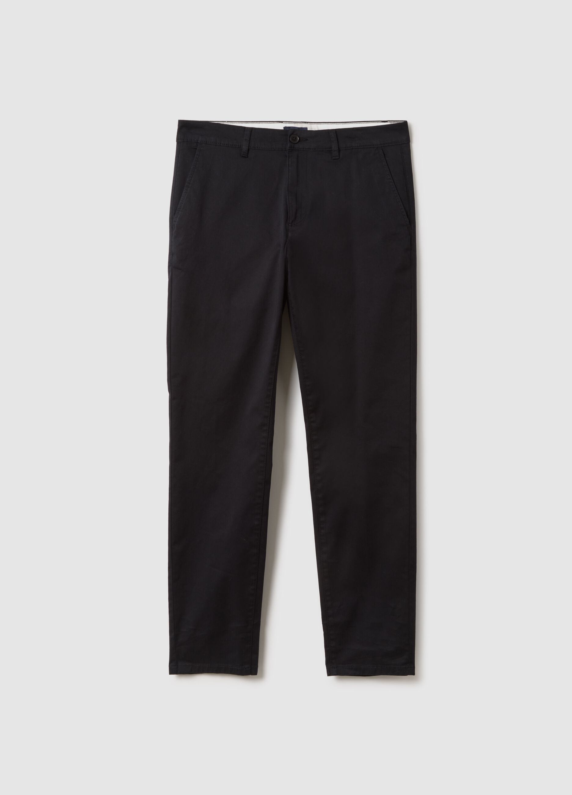 Black Stretch Cotton Slim Fit Chino Trousers