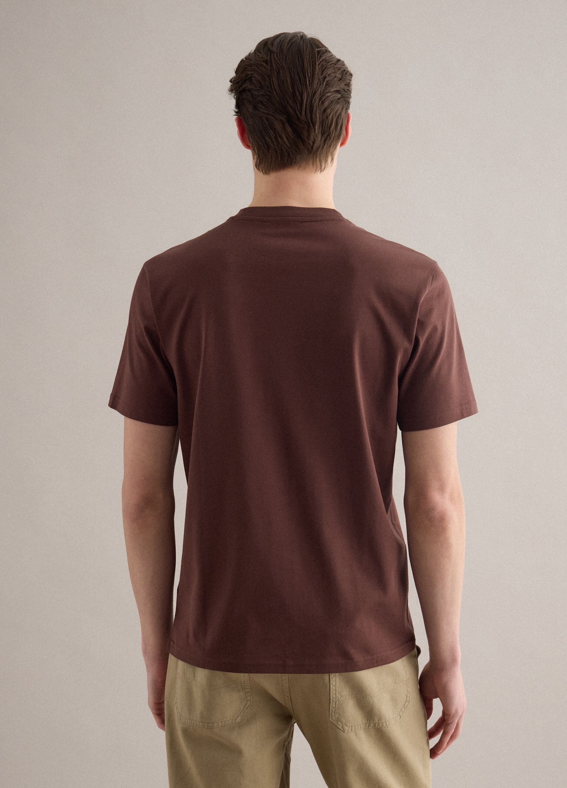 Brown pure cotton crew neck t-shirt relaxed fit
