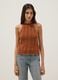 Regular fit orange pure cotton tank top with mesh texture_2
