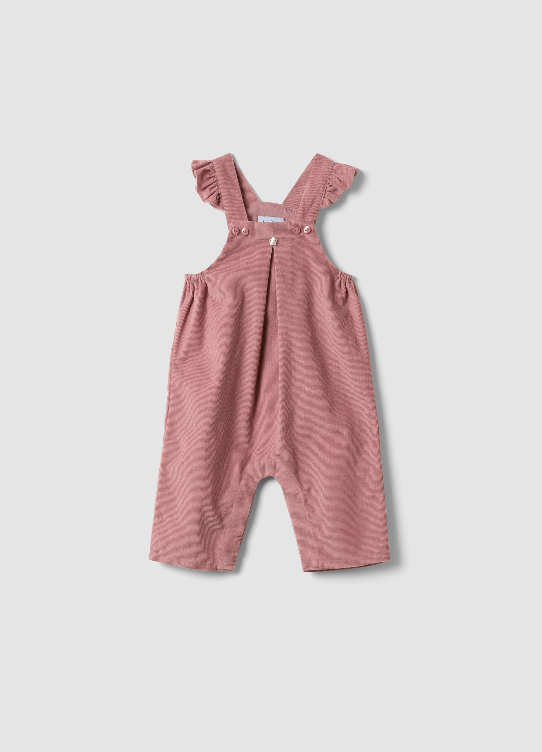Pink pure cotton dungarees with ruffle straps for baby girl