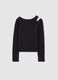 Black cotton blend slim fit girl's top with boat neckline_4