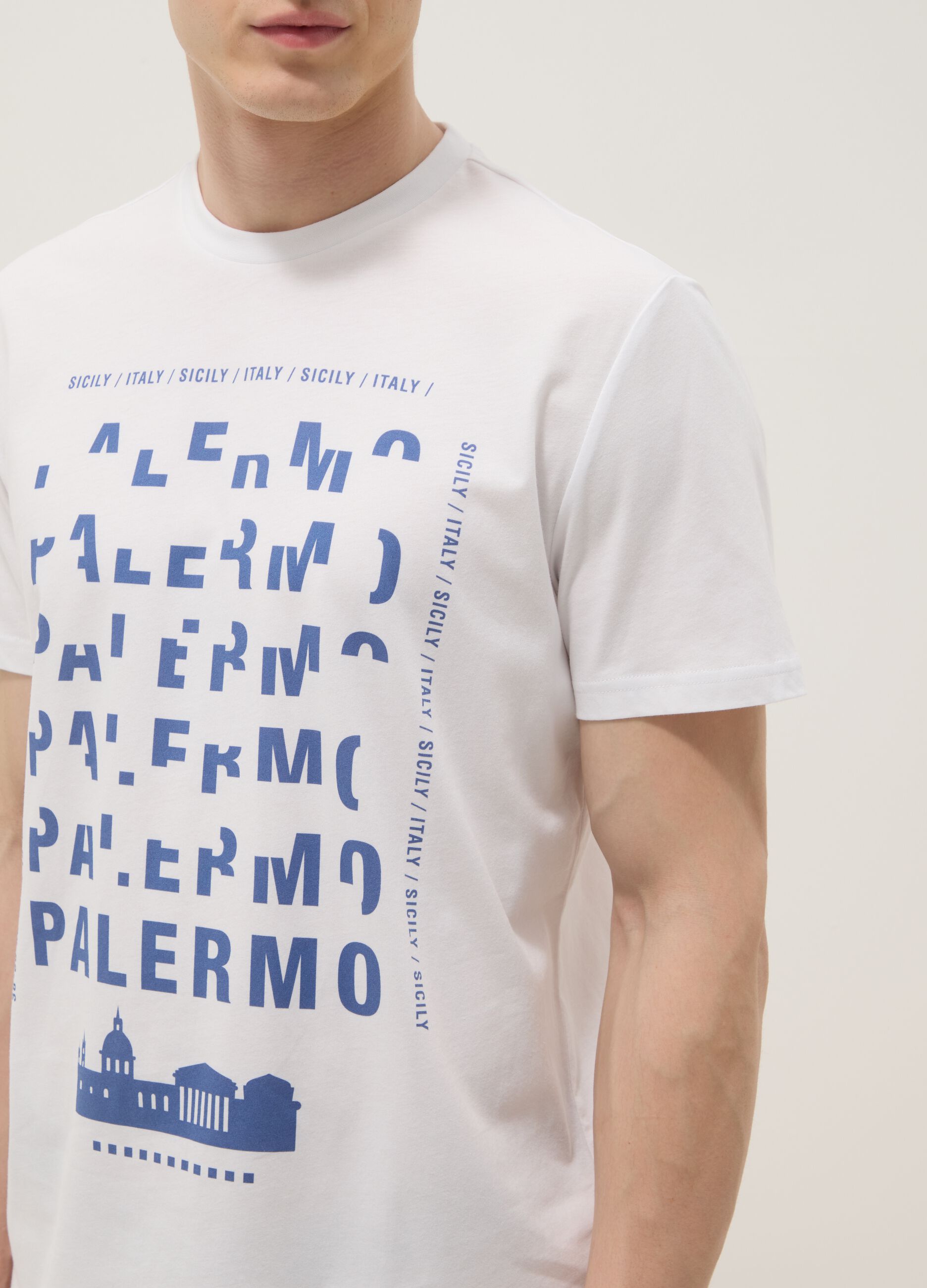 White pure cotton graphic T-shirt, regular fit