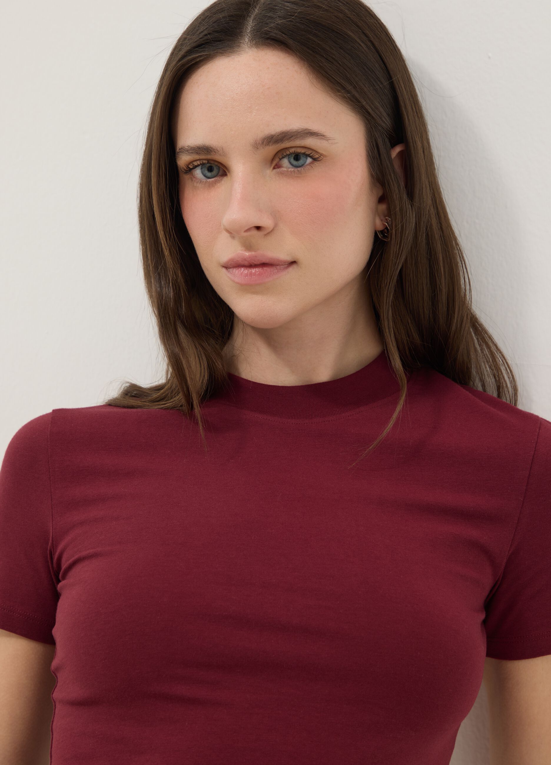 Red slim fit stretch cotton T-shirt