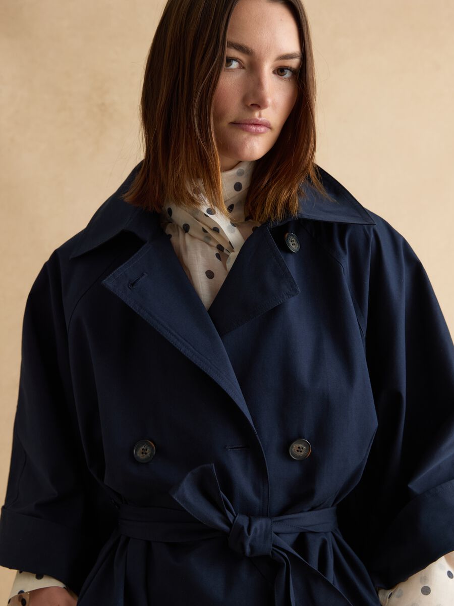 Cappotto lungo in misto cotone blu oversize fit_3