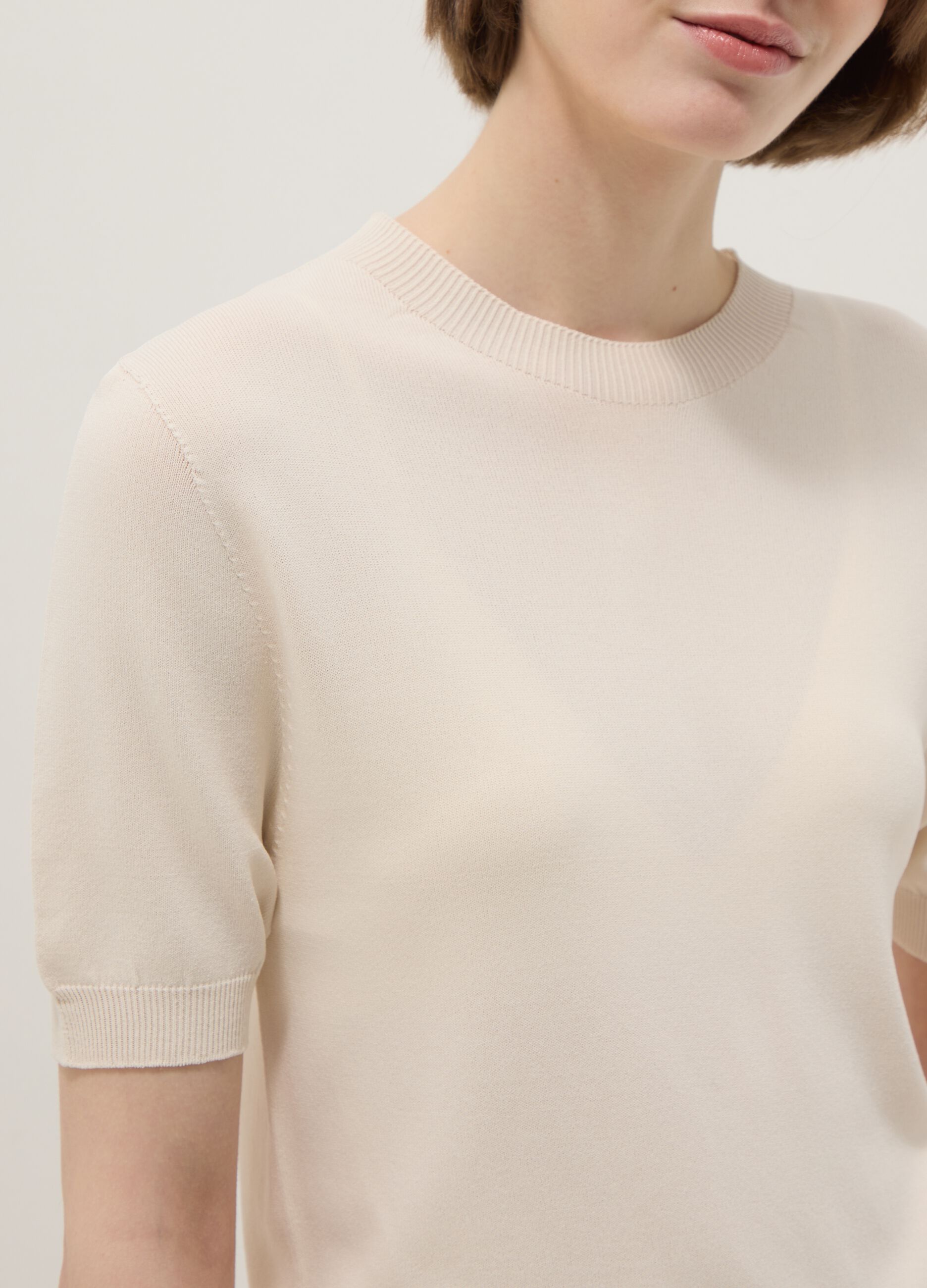 Beige Viscose Blend Regular Fit T-shirt
