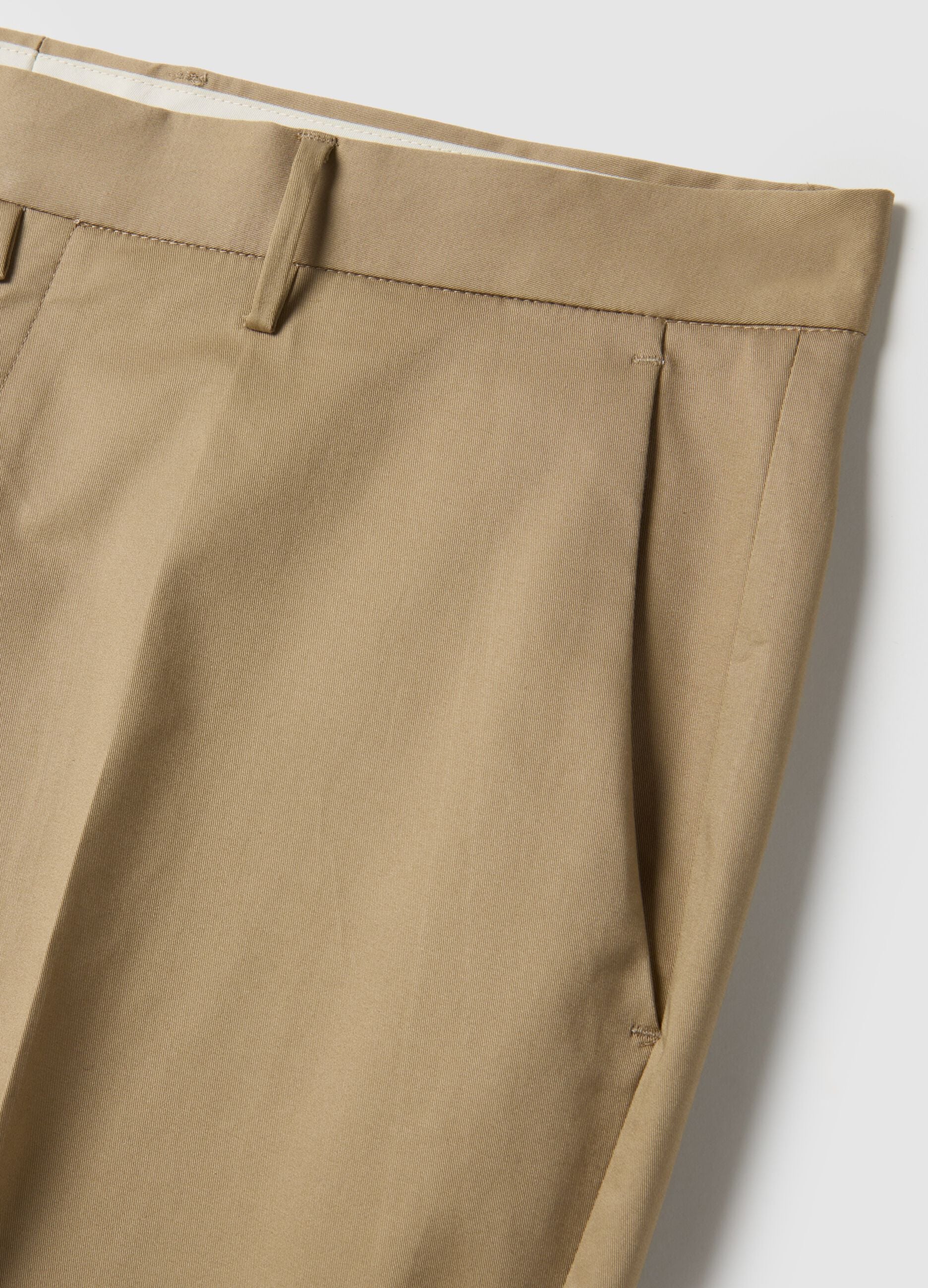 Beige Stretch Cotton Trousers Regular Fit
