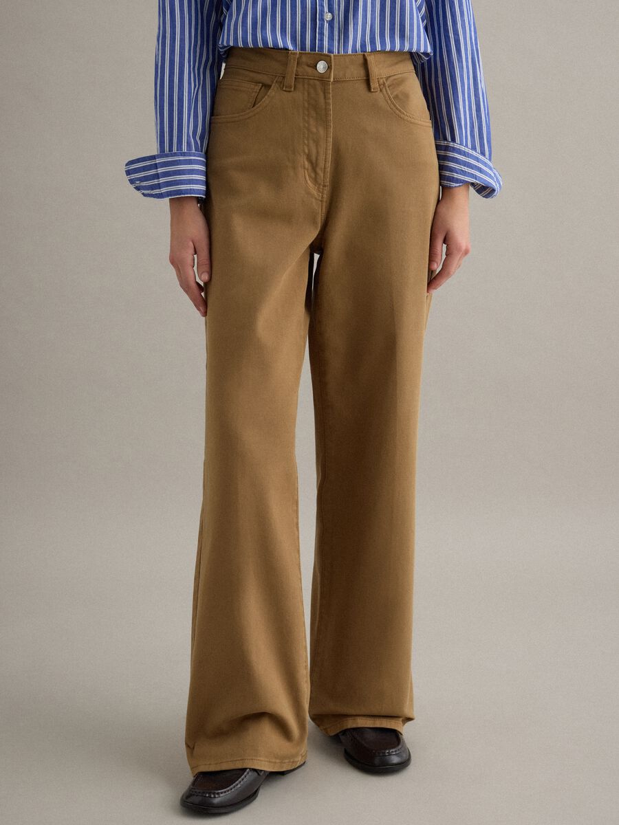 Straight Brown Stretch Cotton Chino Trousers_2