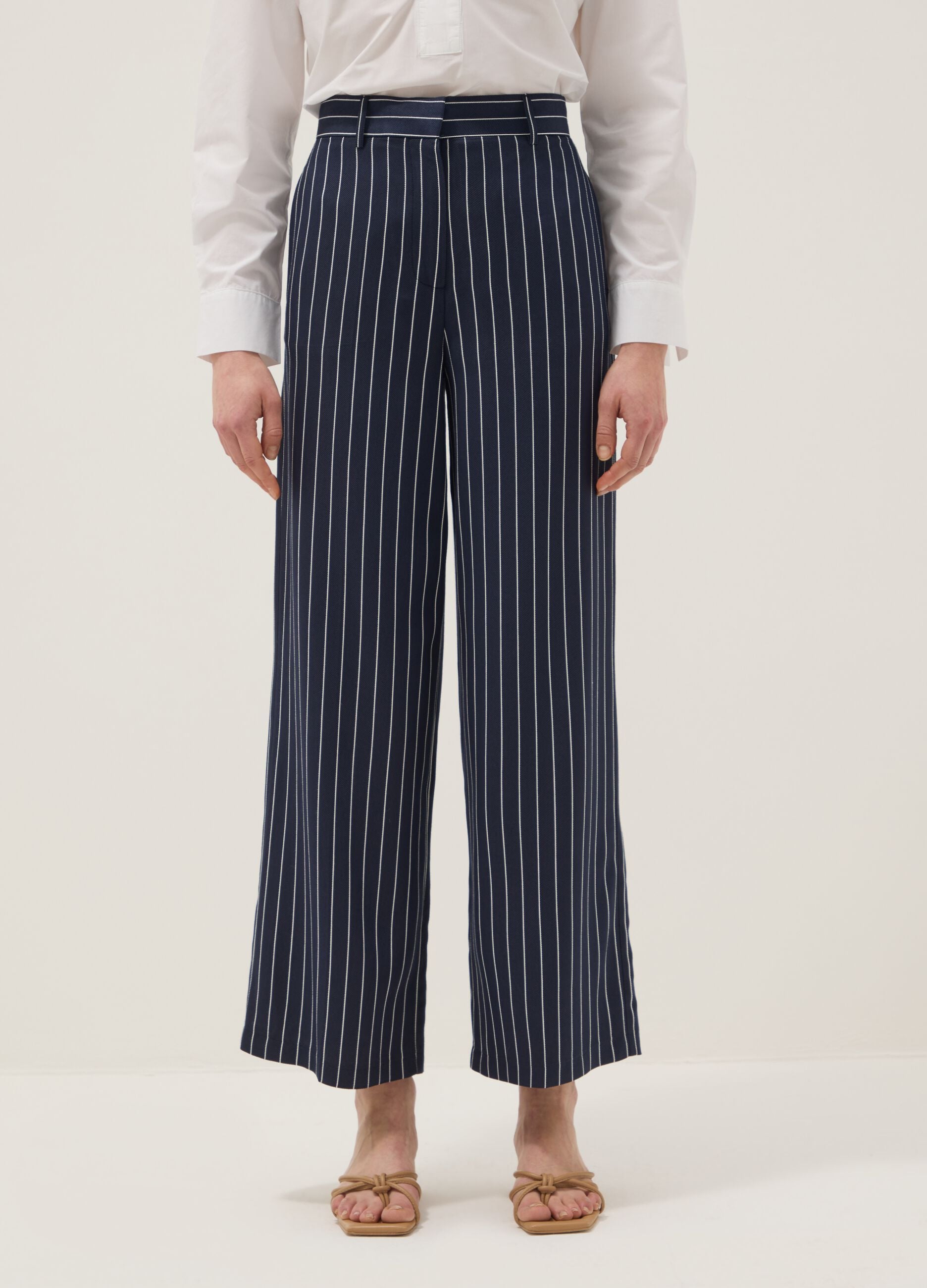 Multicolour Striped Viscose-Blend Oversize Fit Trousers