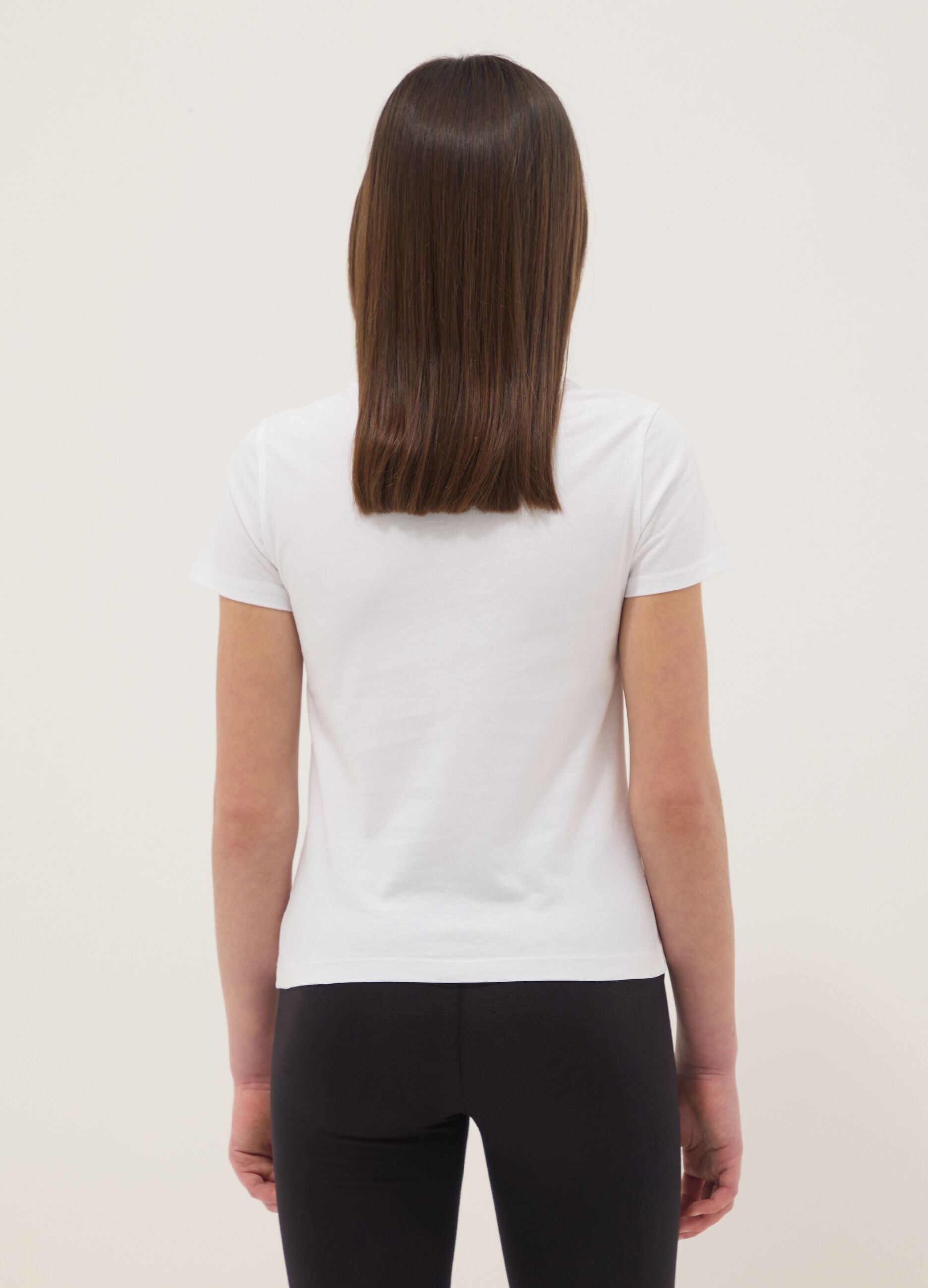 Girls' regular fit white pure cotton T-shirt with phrase