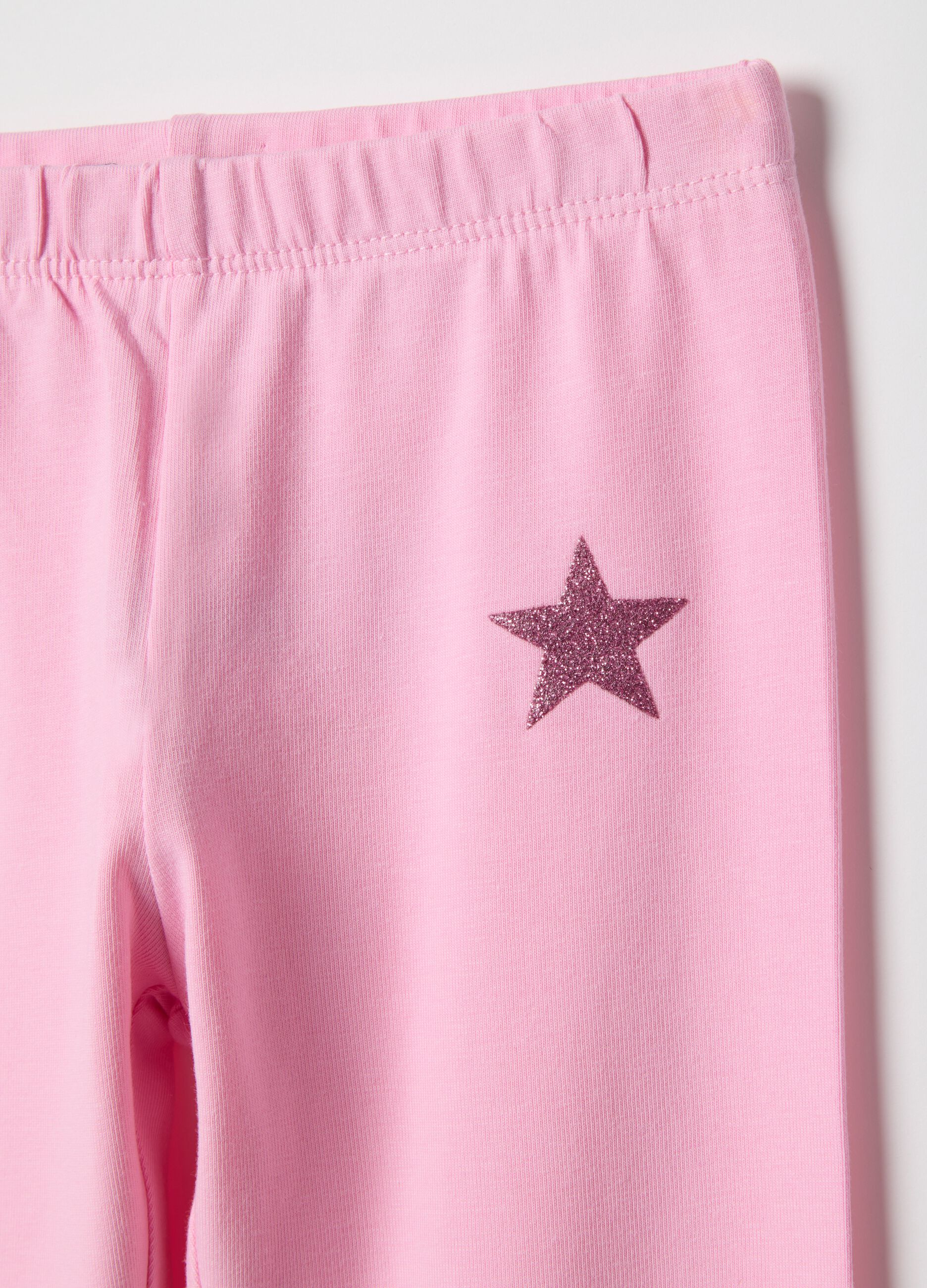 Slim fit pink elasticated cotton leggings for girls with star detail