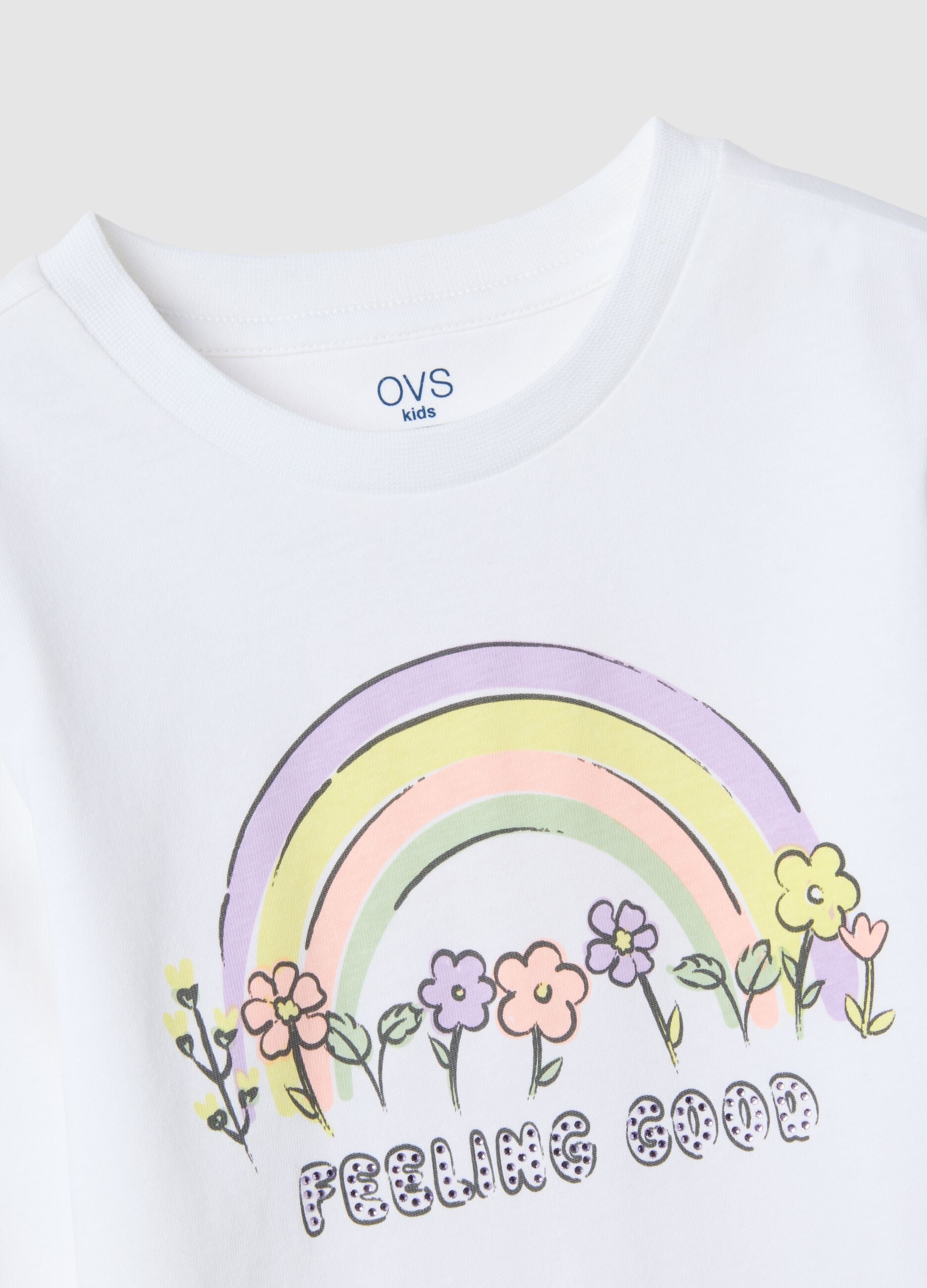 Girl's white pure cotton T-shirt regular fit with print