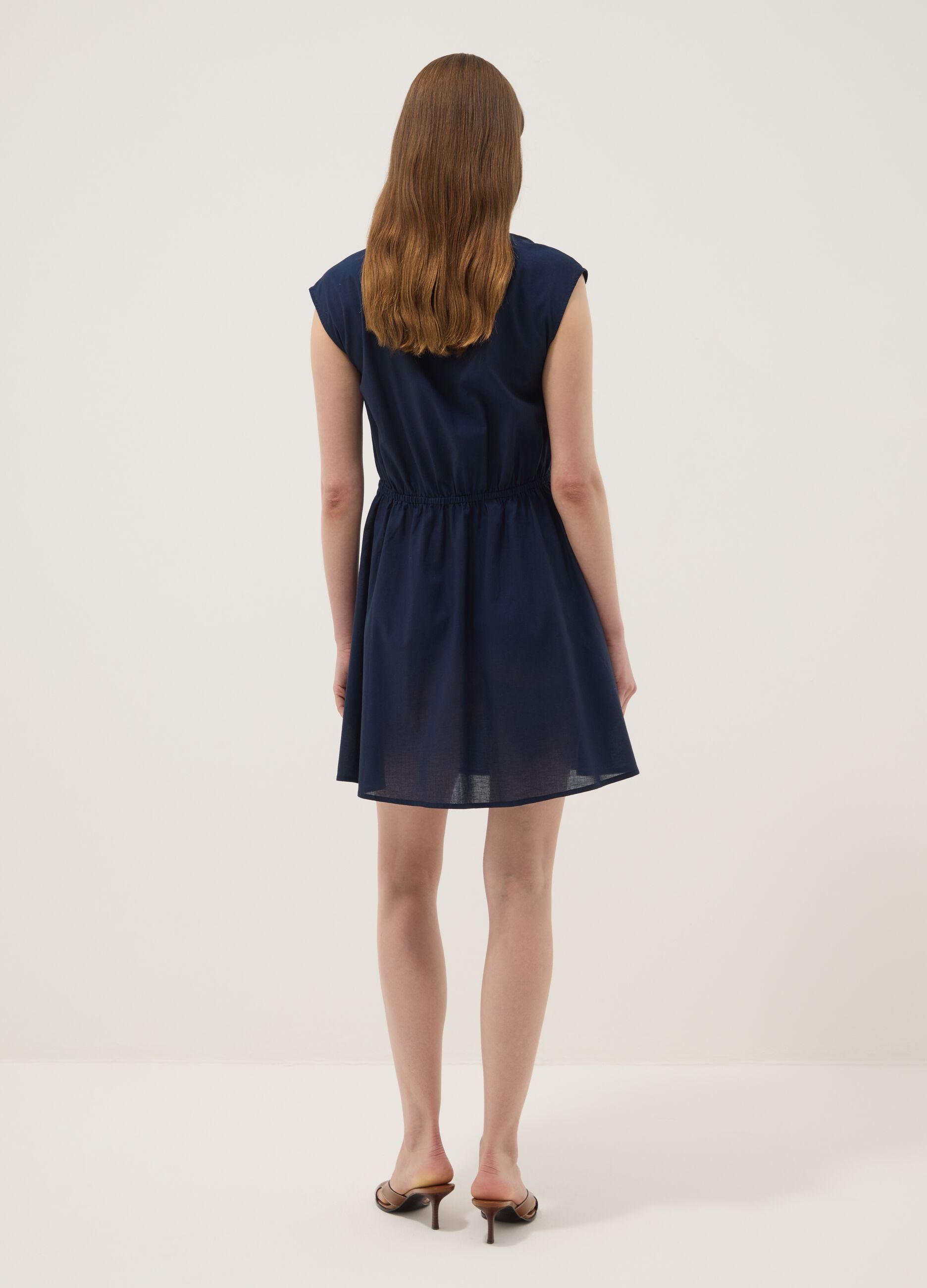 Blue pure cotton V-neck dress