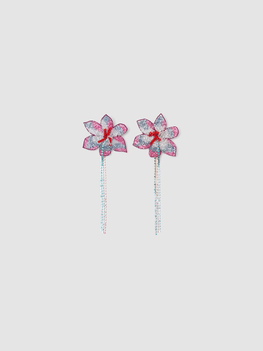 Orecchini pendenti con perline multicolor a forma di fiore_0