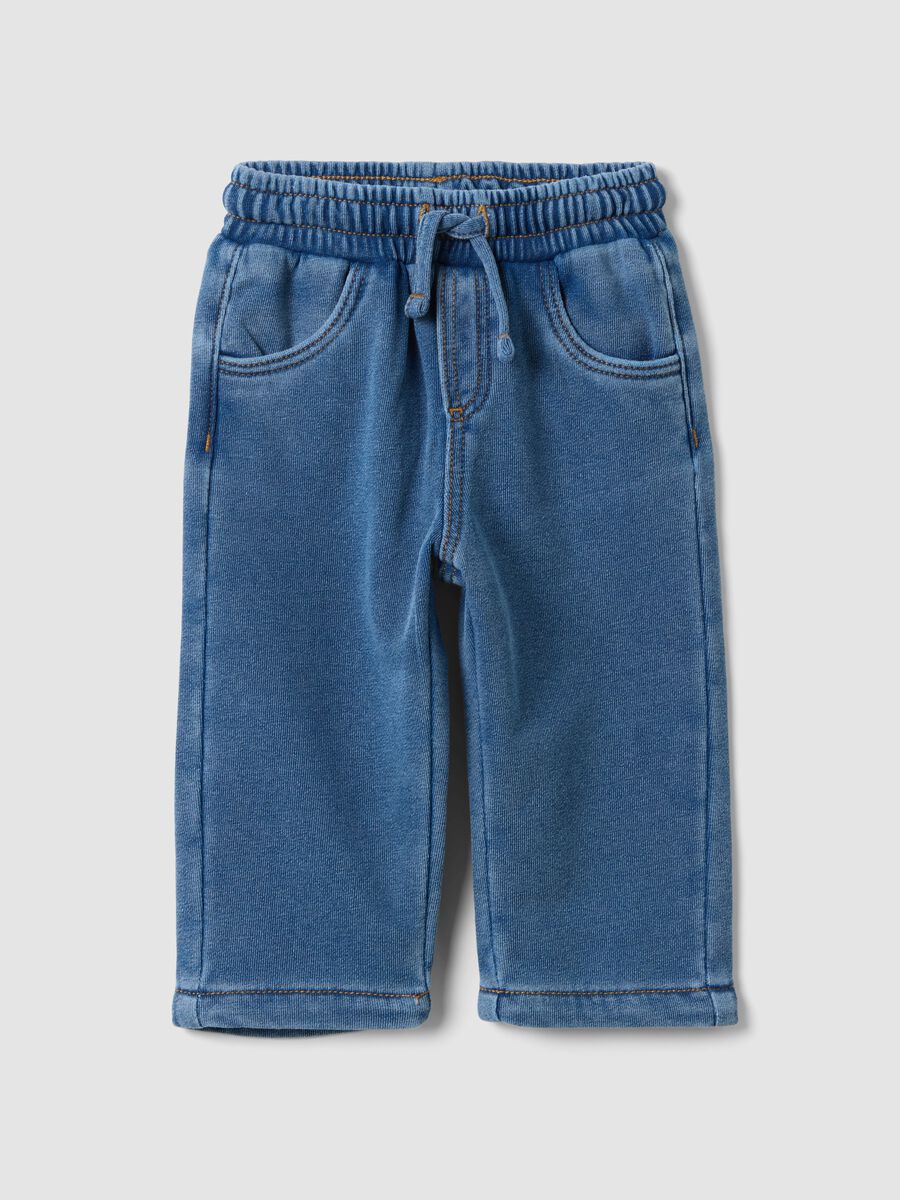 Blue denim cotton-blend trousers with elasticated waist for boys_0