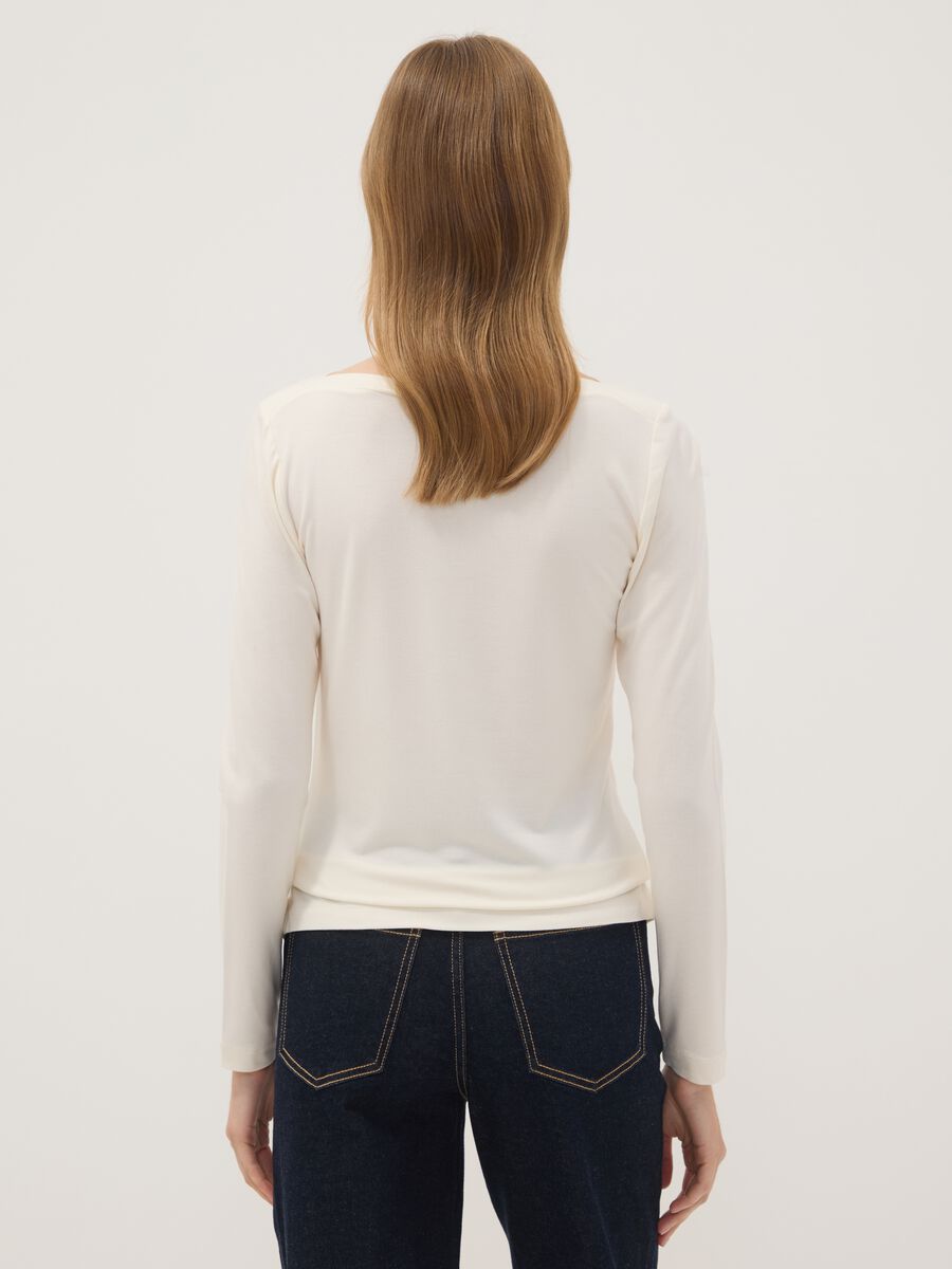 White long-sleeved stretch viscose T-shirt_3